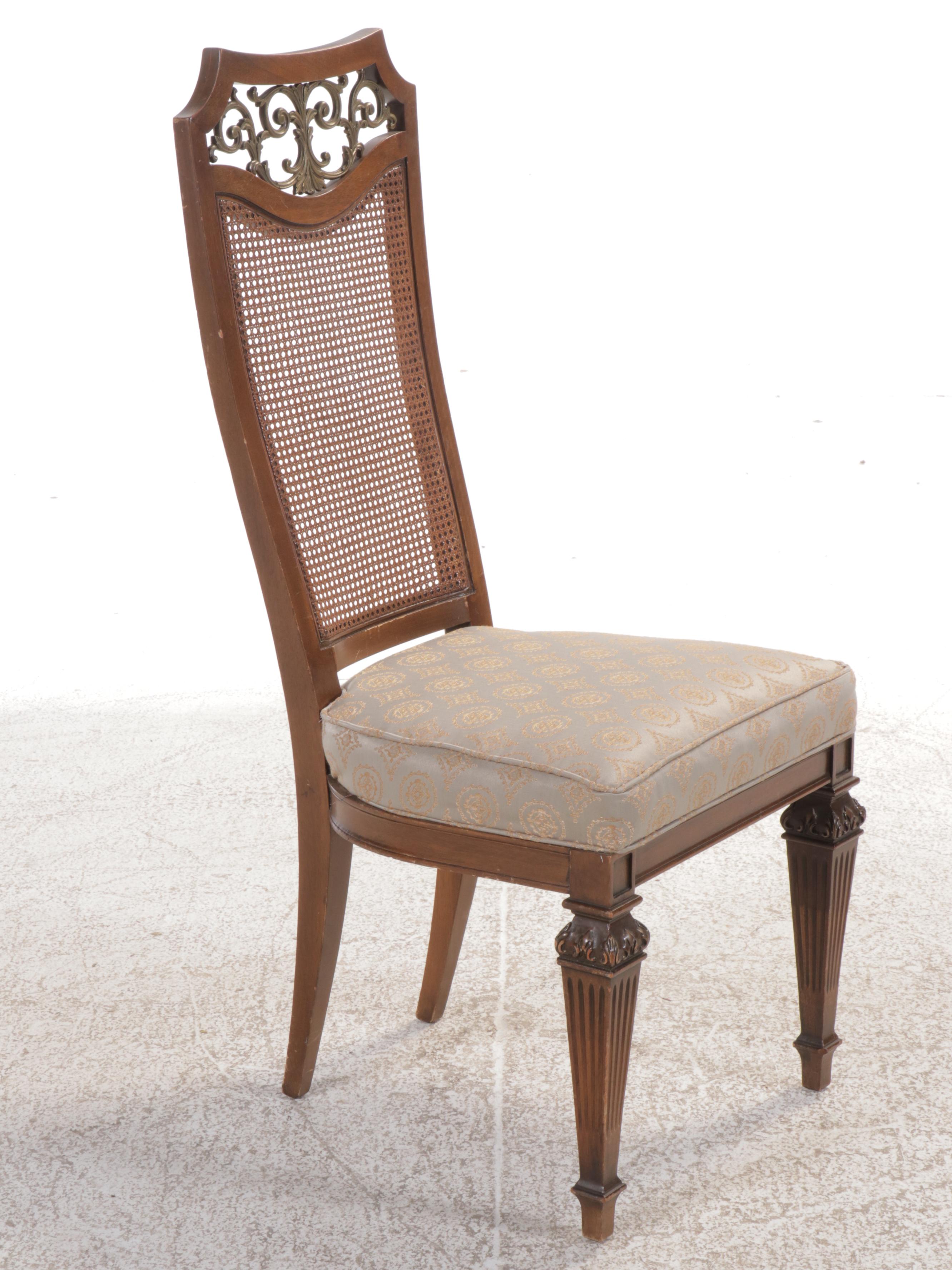 Seven-Piece French Provincial Style Dining Set with Cane-Back Chairs