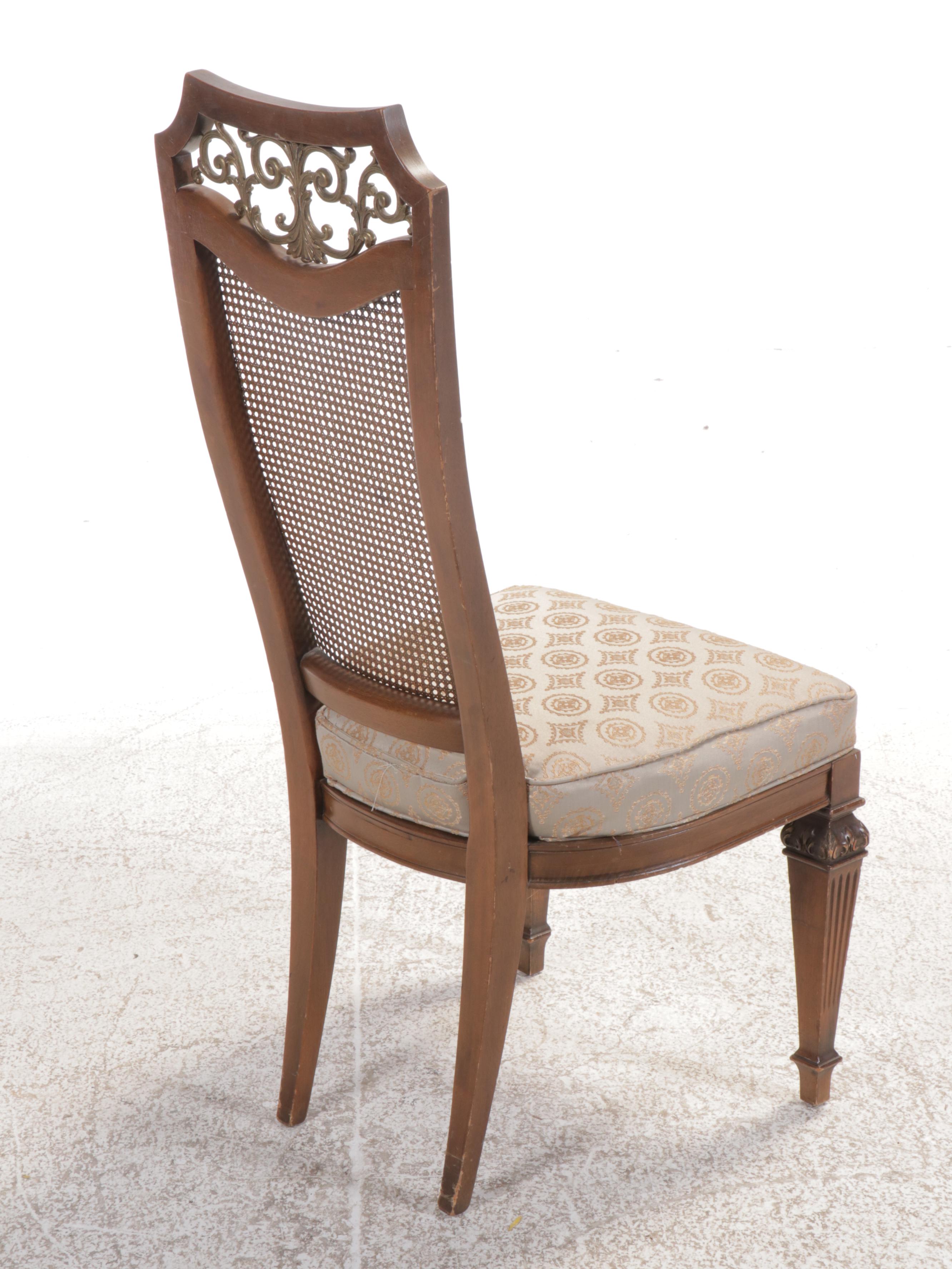 Seven-Piece French Provincial Style Dining Set with Cane-Back Chairs