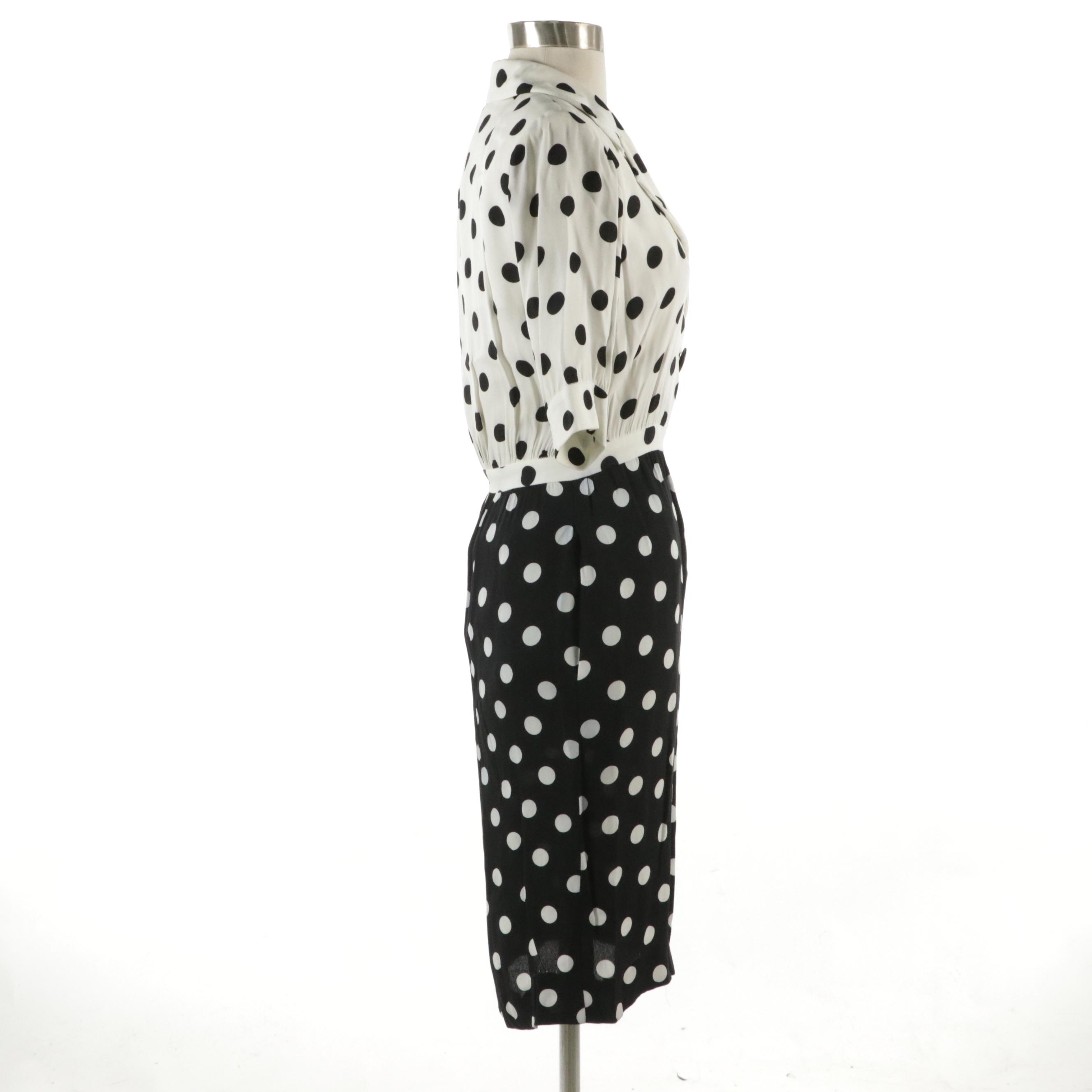 Saint Laurent Rive Gauche Black & White Polka Dot Dress
