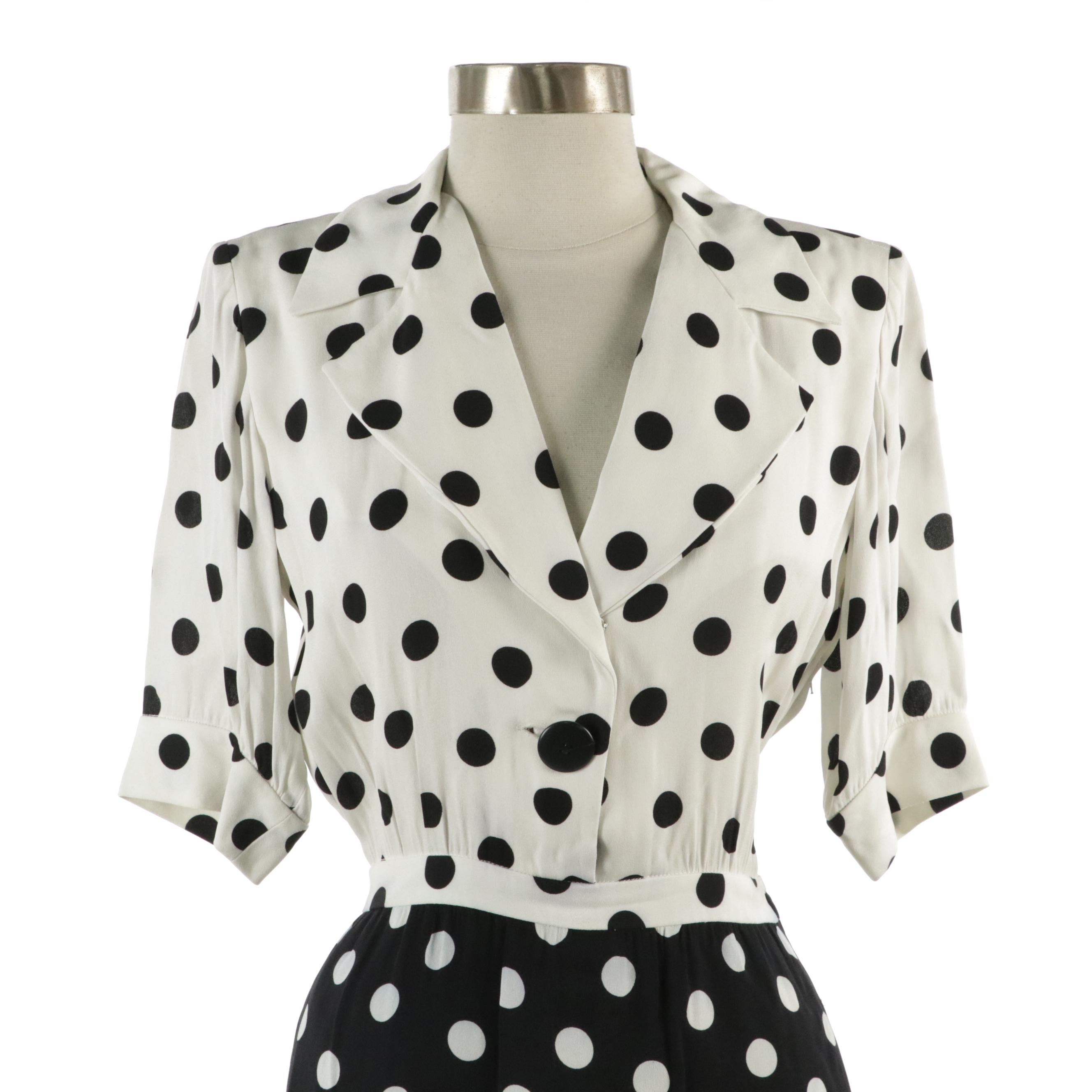 Saint Laurent Rive Gauche Black & White Polka Dot Dress