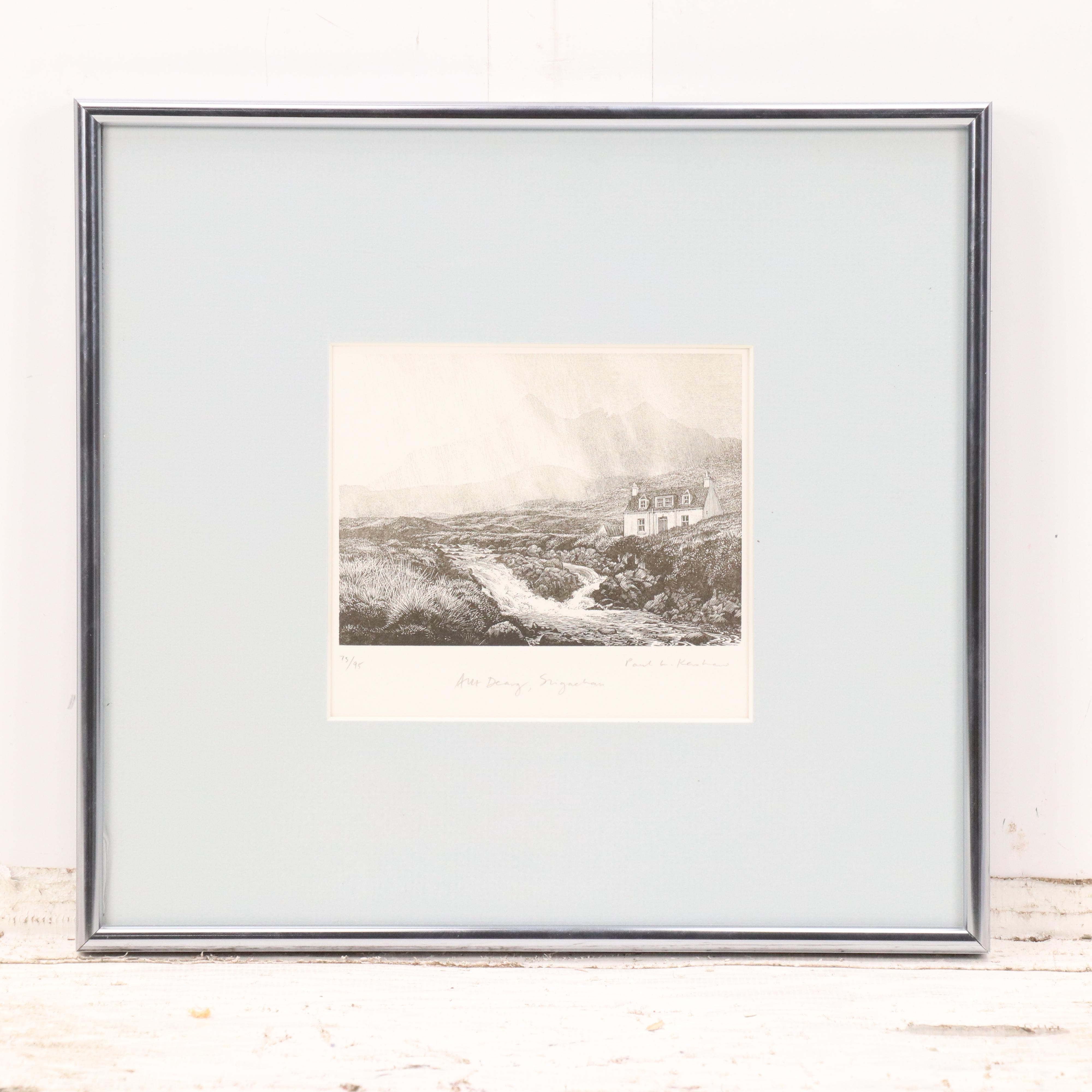 Paul Kershaw Engraving "Alt Dearg" and Jane Glue Offset Lithograph, Late 20th C.