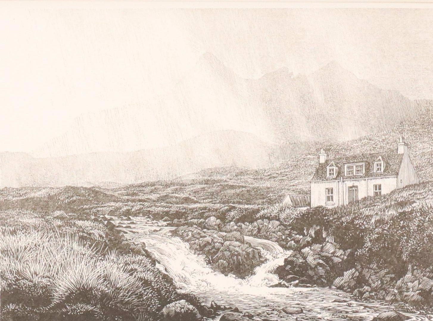 Paul Kershaw Engraving "Alt Dearg" and Jane Glue Offset Lithograph, Late 20th C.