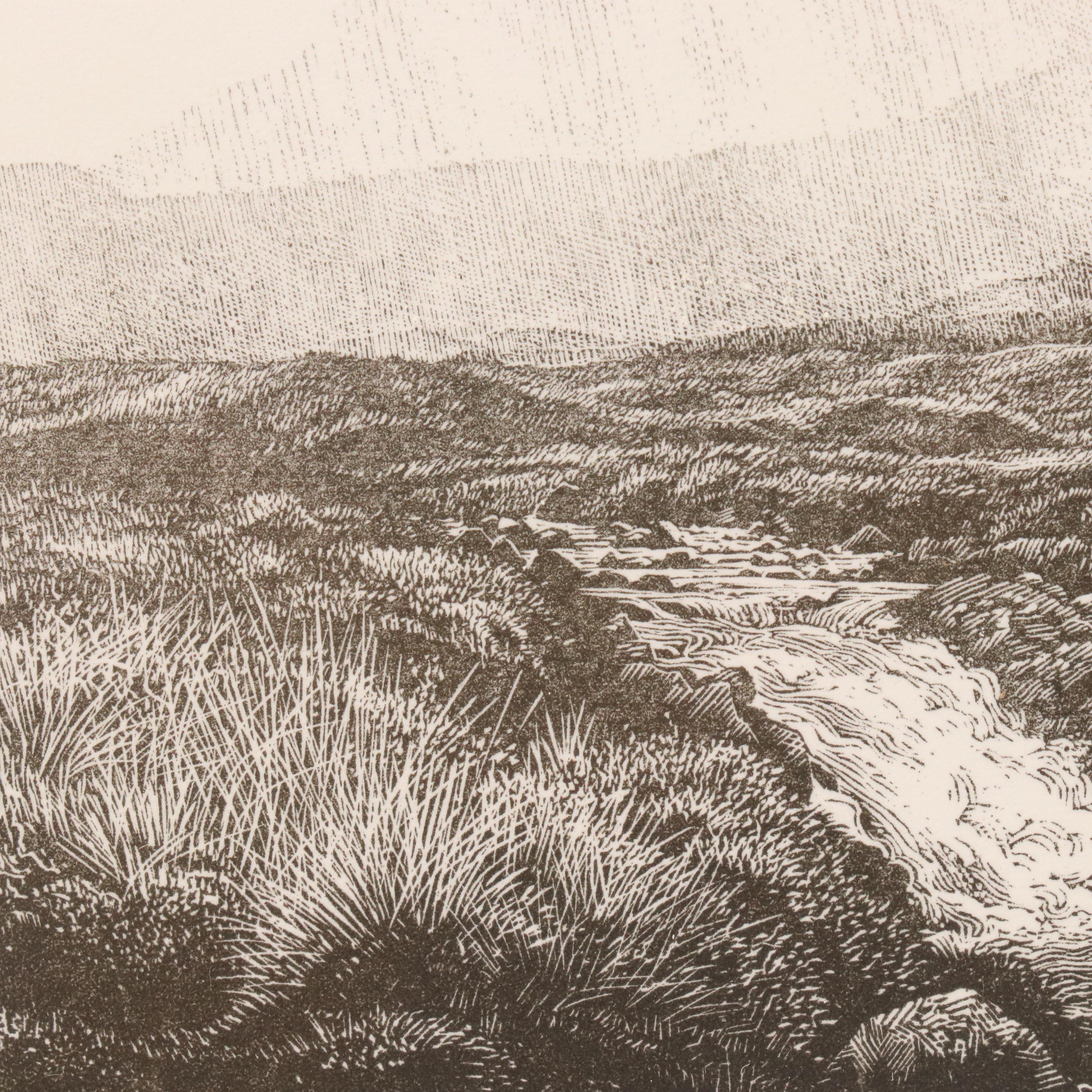 Paul Kershaw Engraving "Alt Dearg" and Jane Glue Offset Lithograph, Late 20th C.