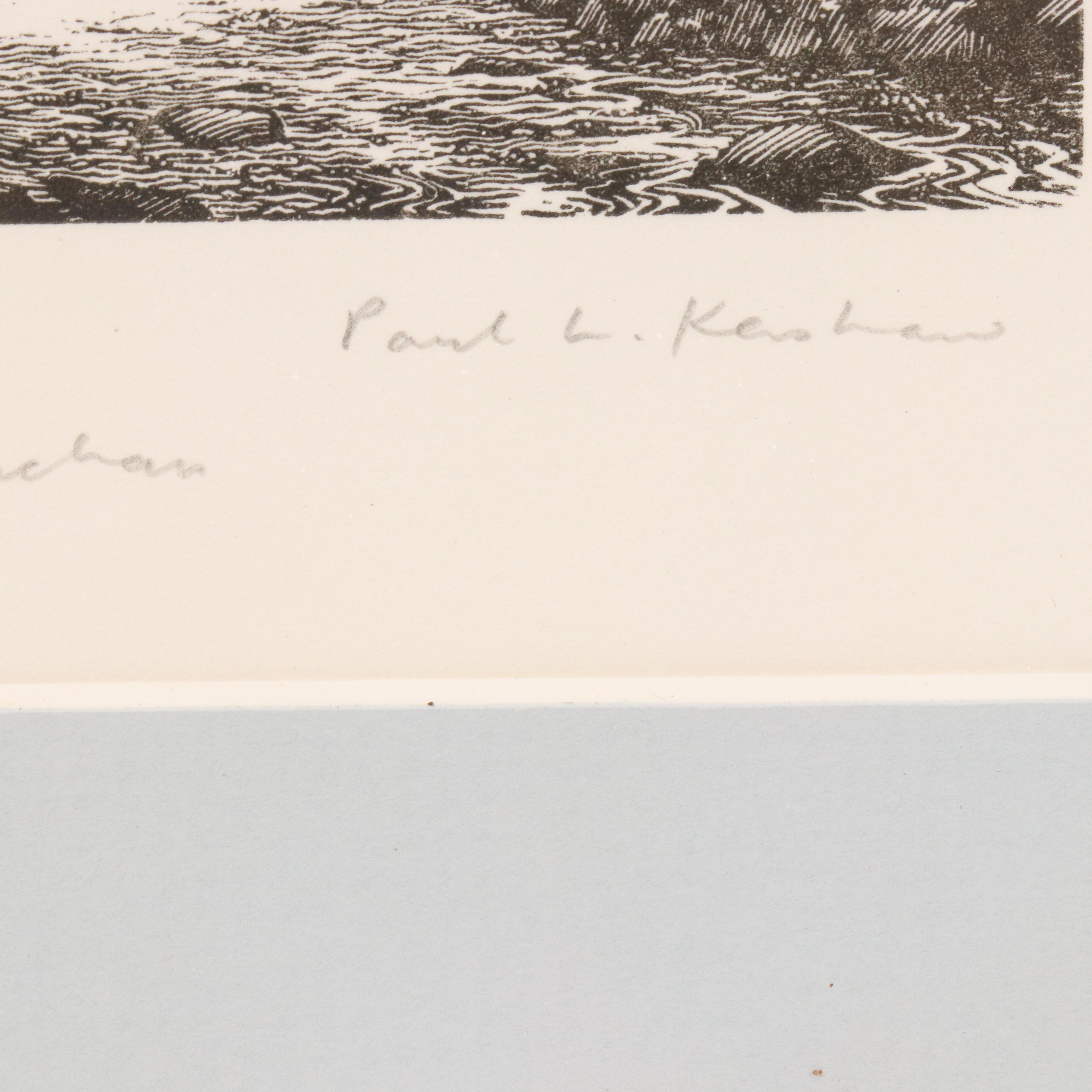 Paul Kershaw Engraving "Alt Dearg" and Jane Glue Offset Lithograph, Late 20th C.