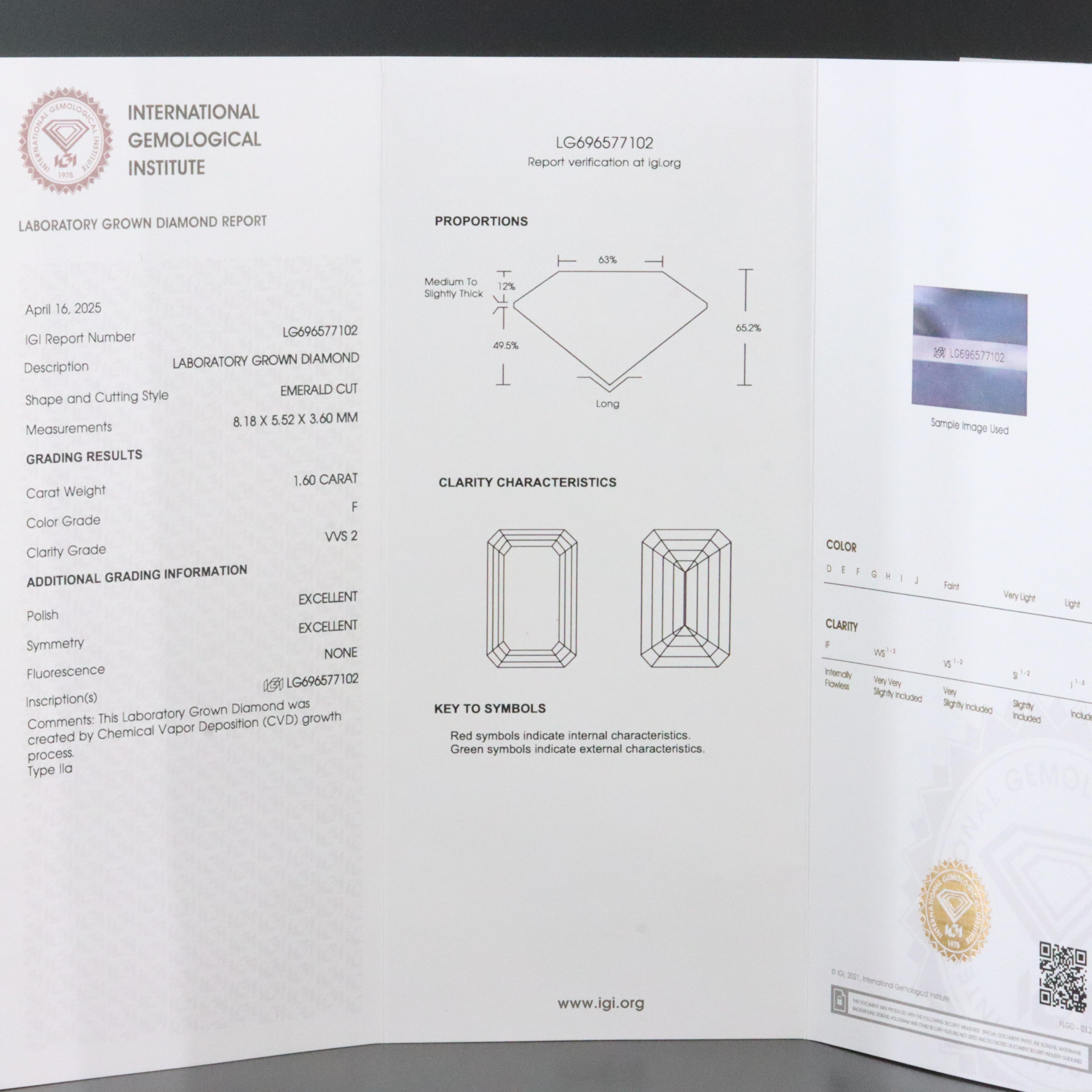 14K 1.60 CT Lab Grown Diamond Solitaire Ring with IGI Report