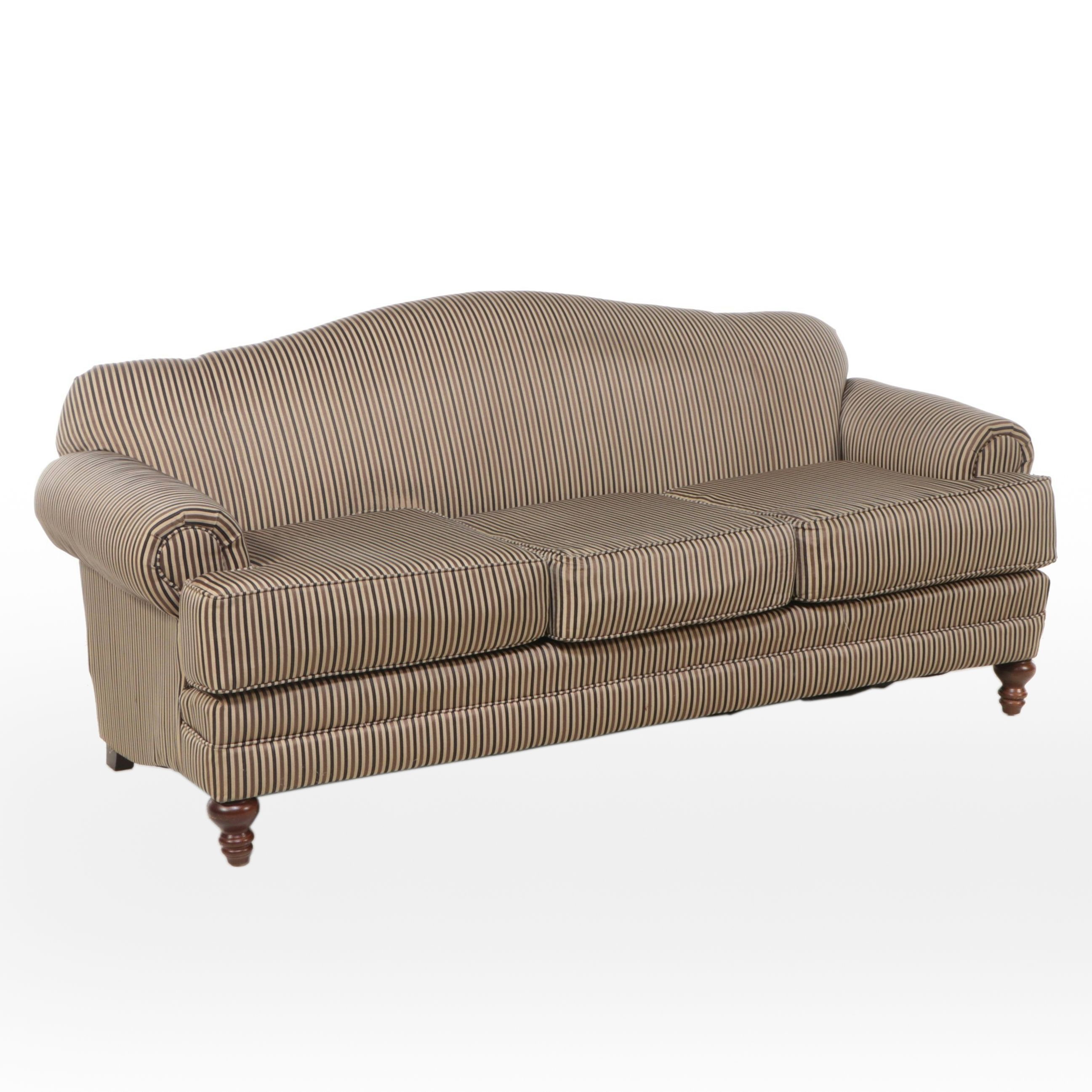 Striped Fabric Upholstered Roll-Arm Sofa