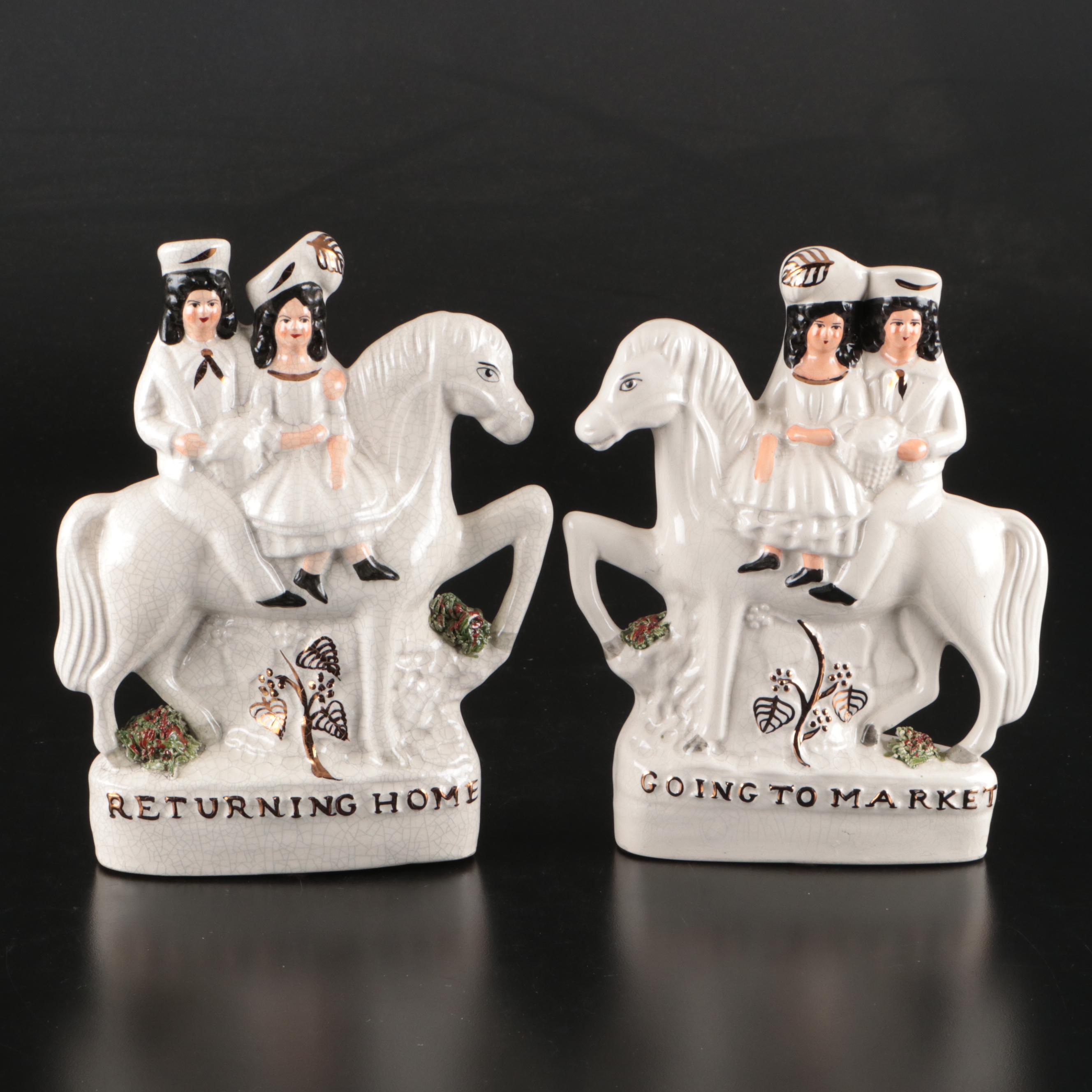 English Staffordshire "Going to Market" and "Returning Home" Figurines