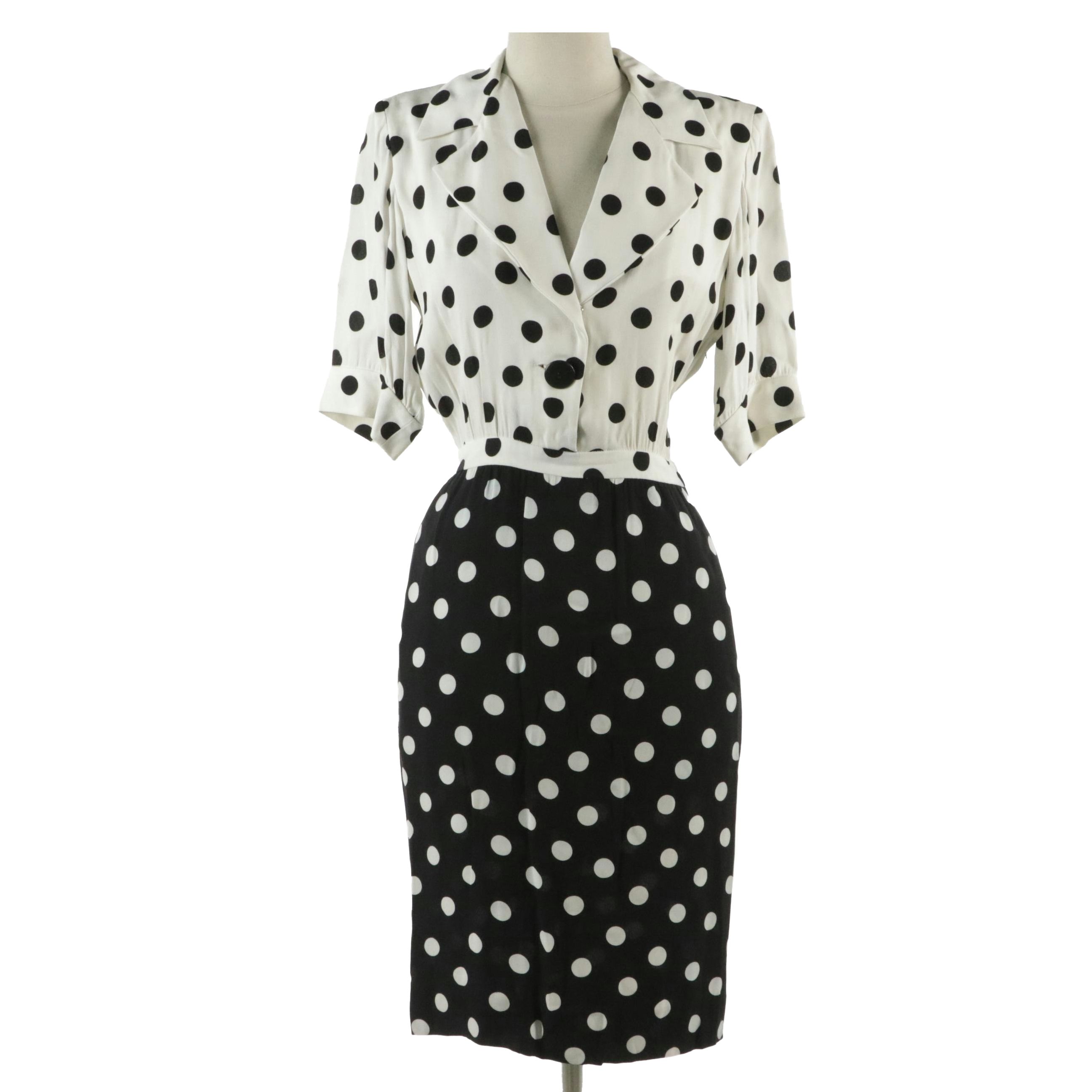 Saint Laurent Rive Gauche Black & White Polka Dot Dress