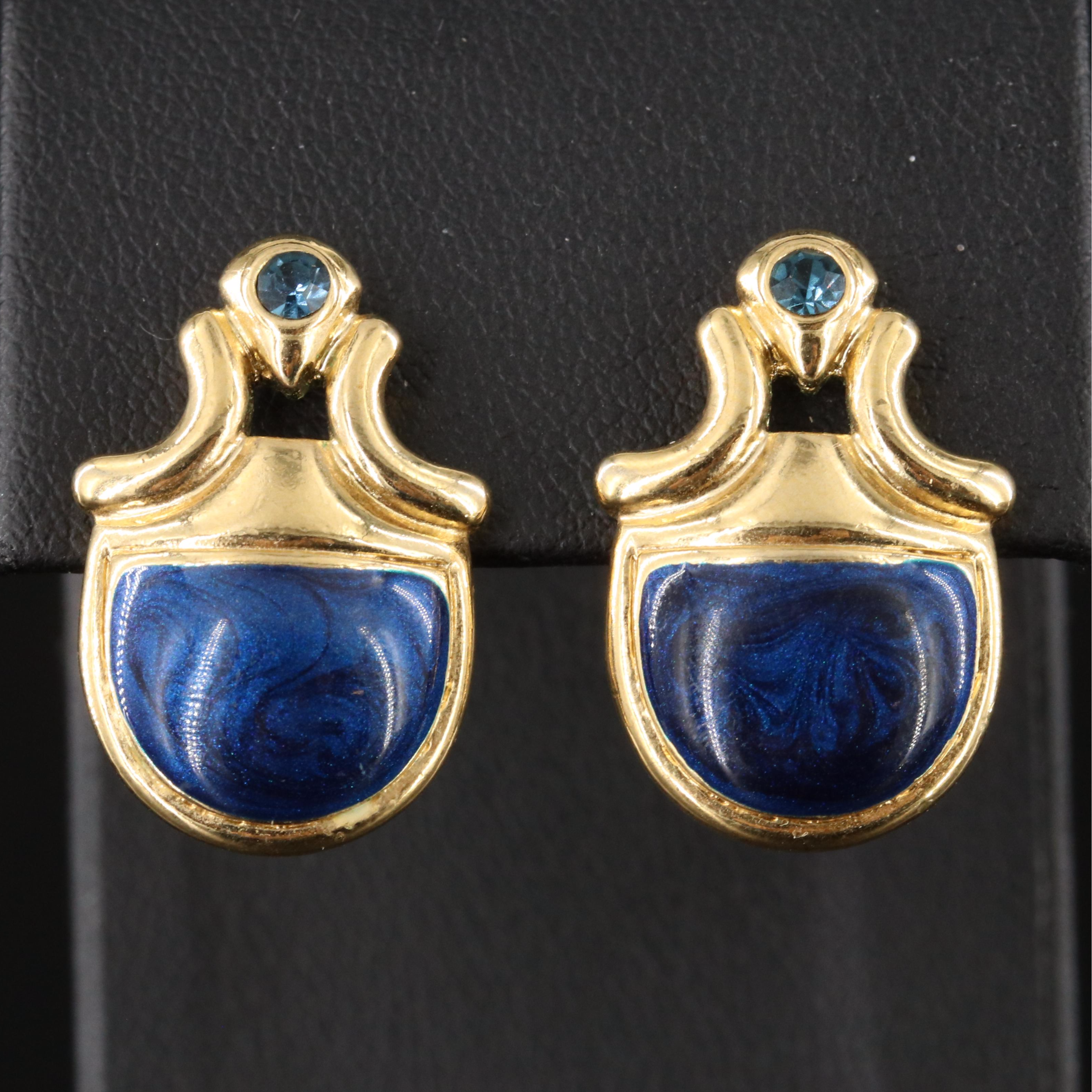 Trifari Enamel and Rhinestone Drop Earrings