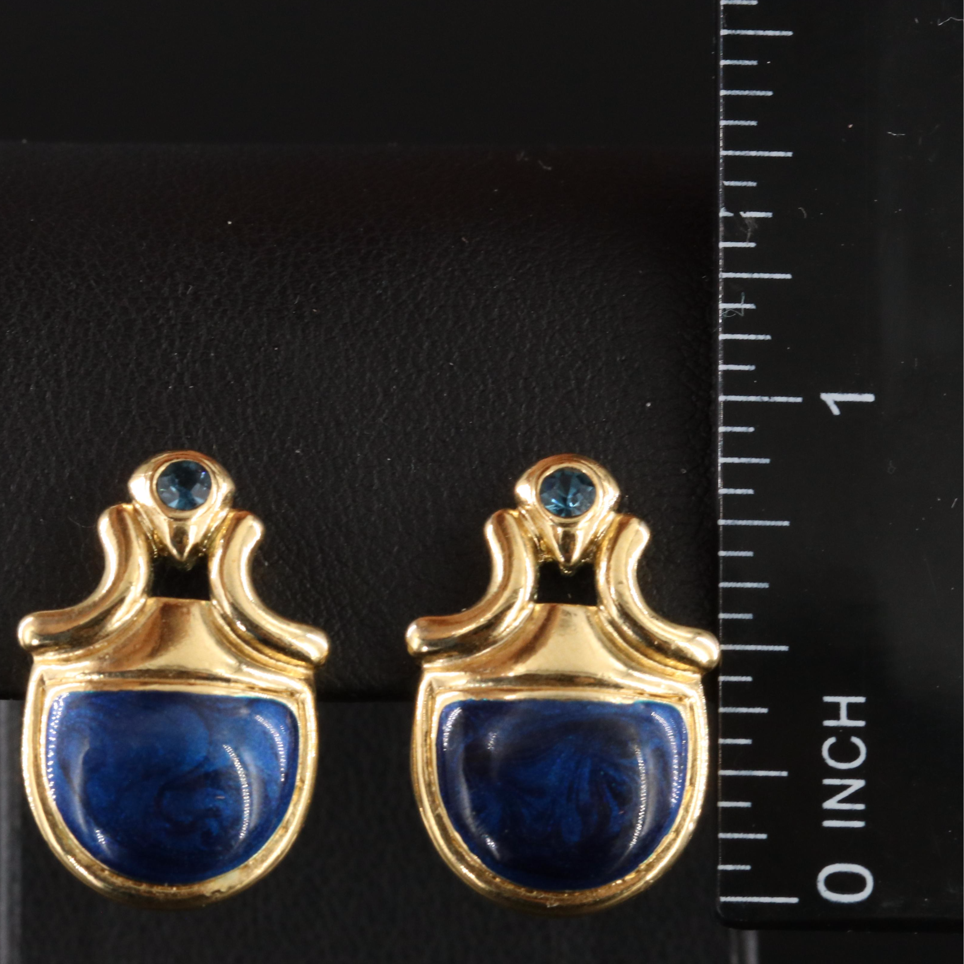 Trifari Enamel and Rhinestone Drop Earrings