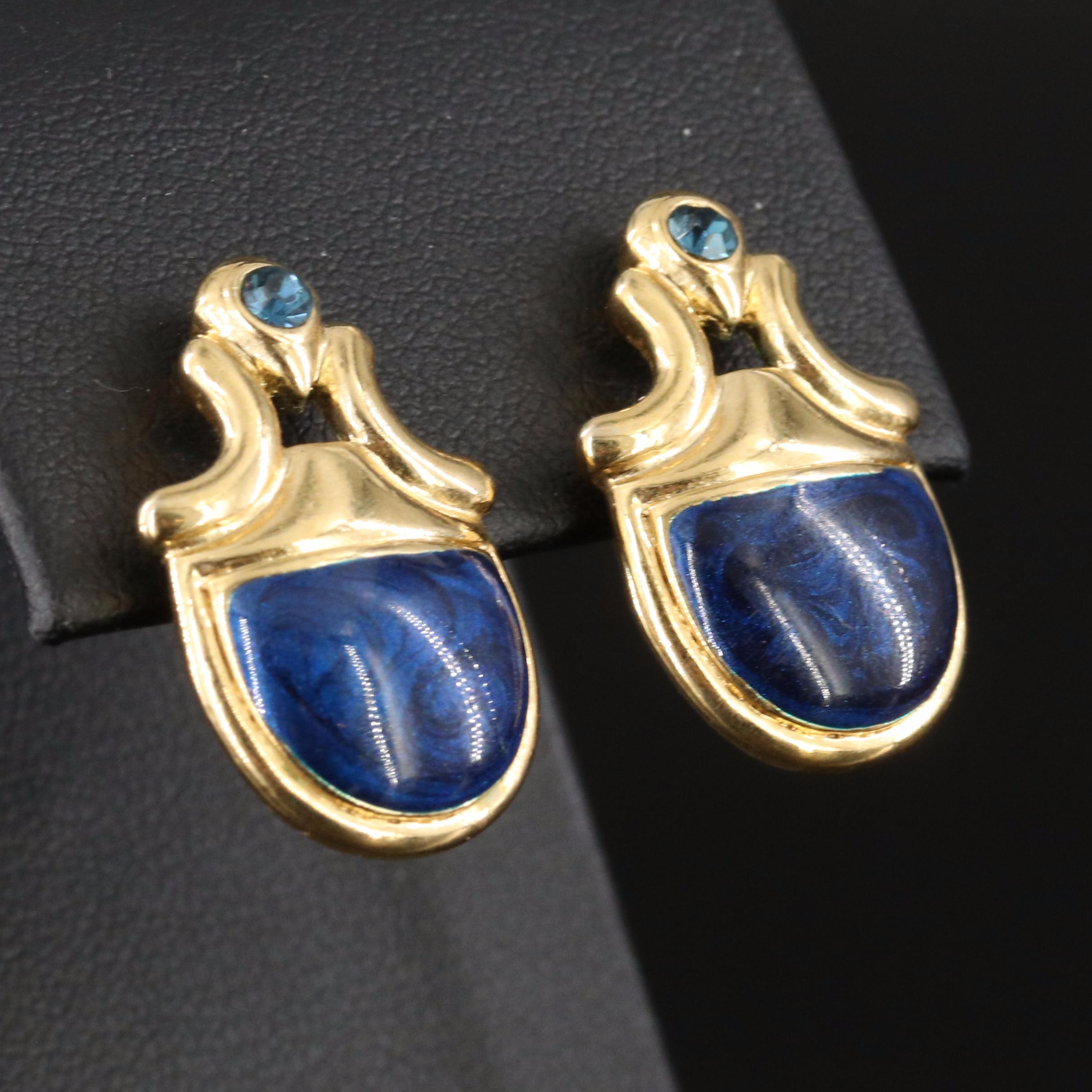 Trifari Enamel and Rhinestone Drop Earrings