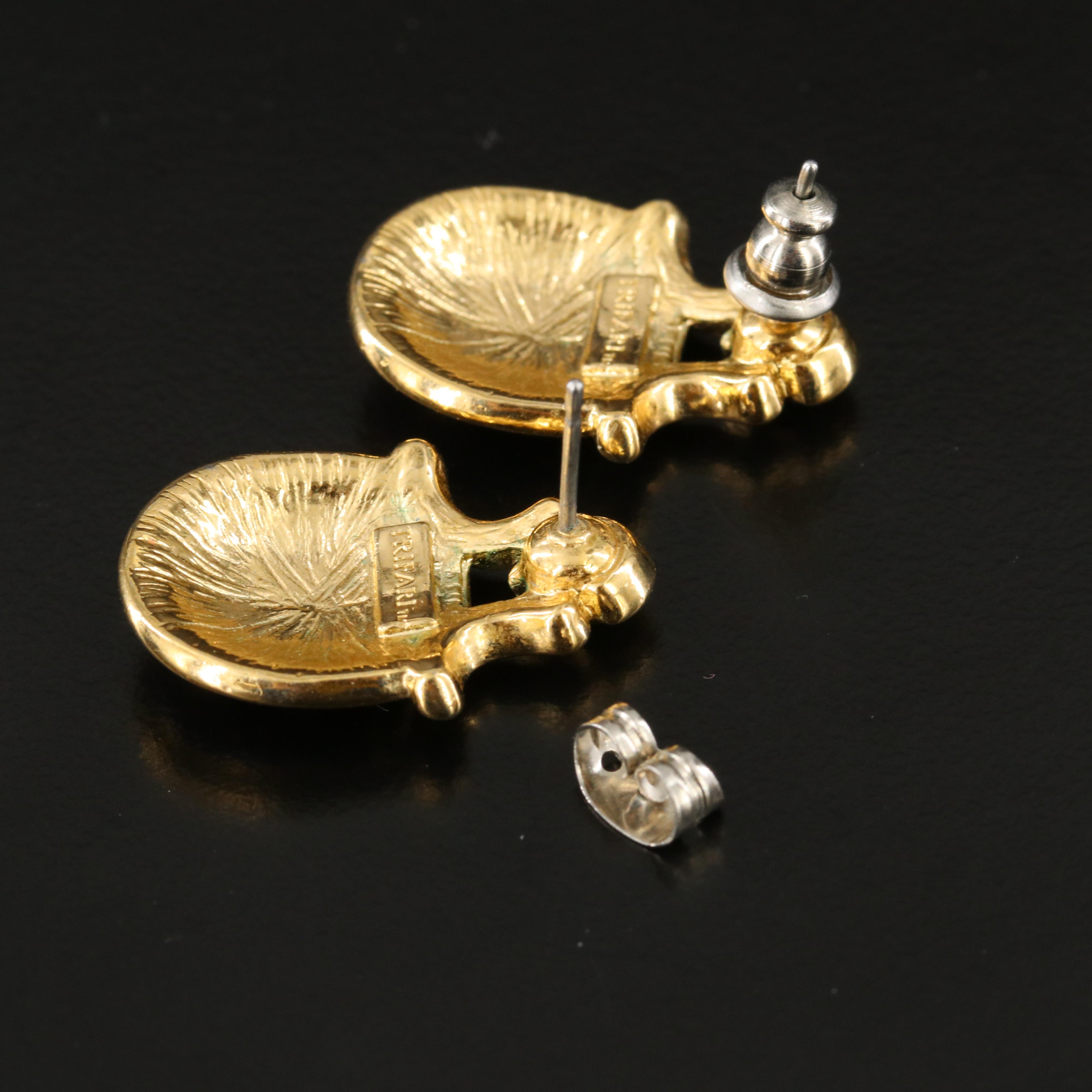 Trifari Enamel and Rhinestone Drop Earrings