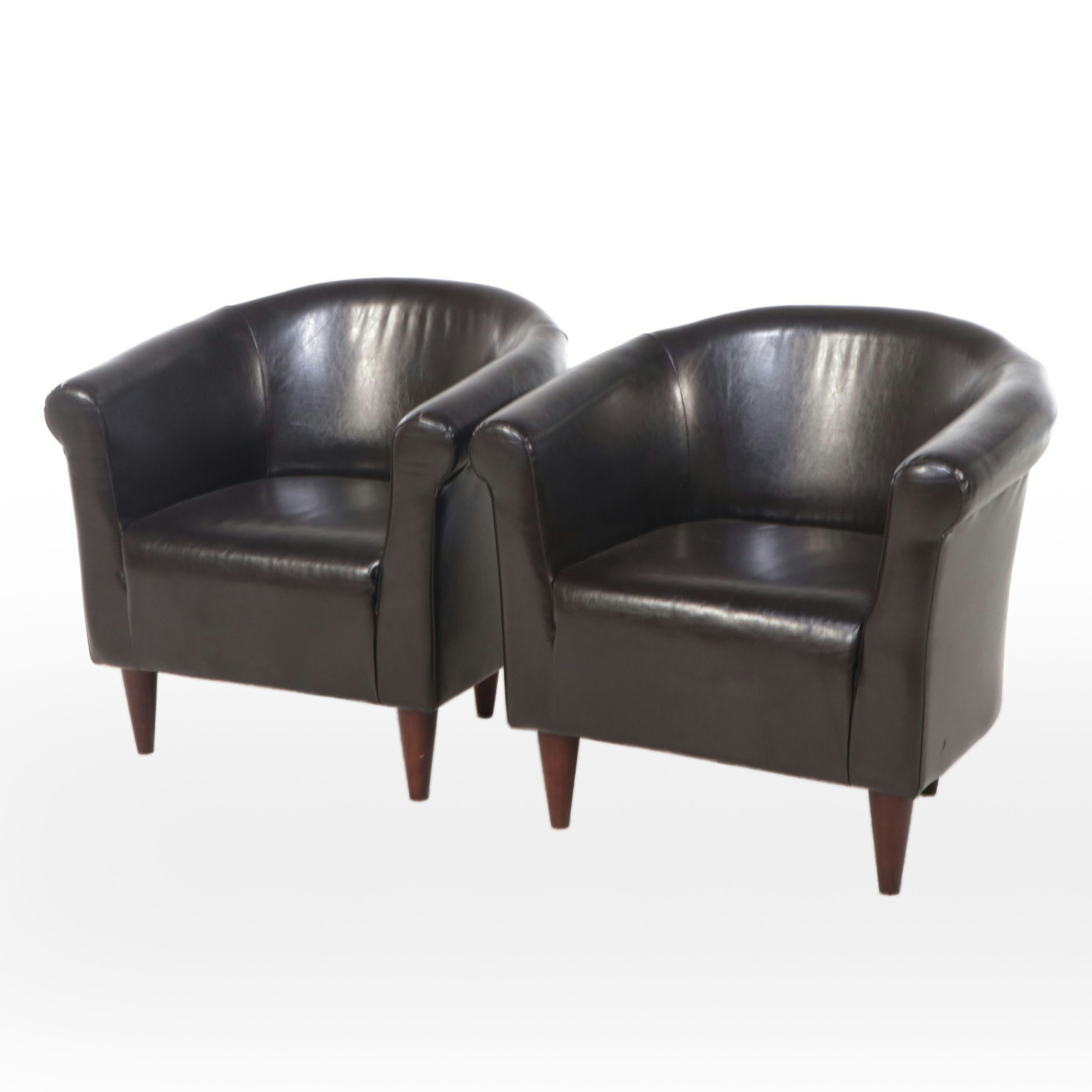 Pair of Modern Dark Brown Faux Leather Accent Chairs