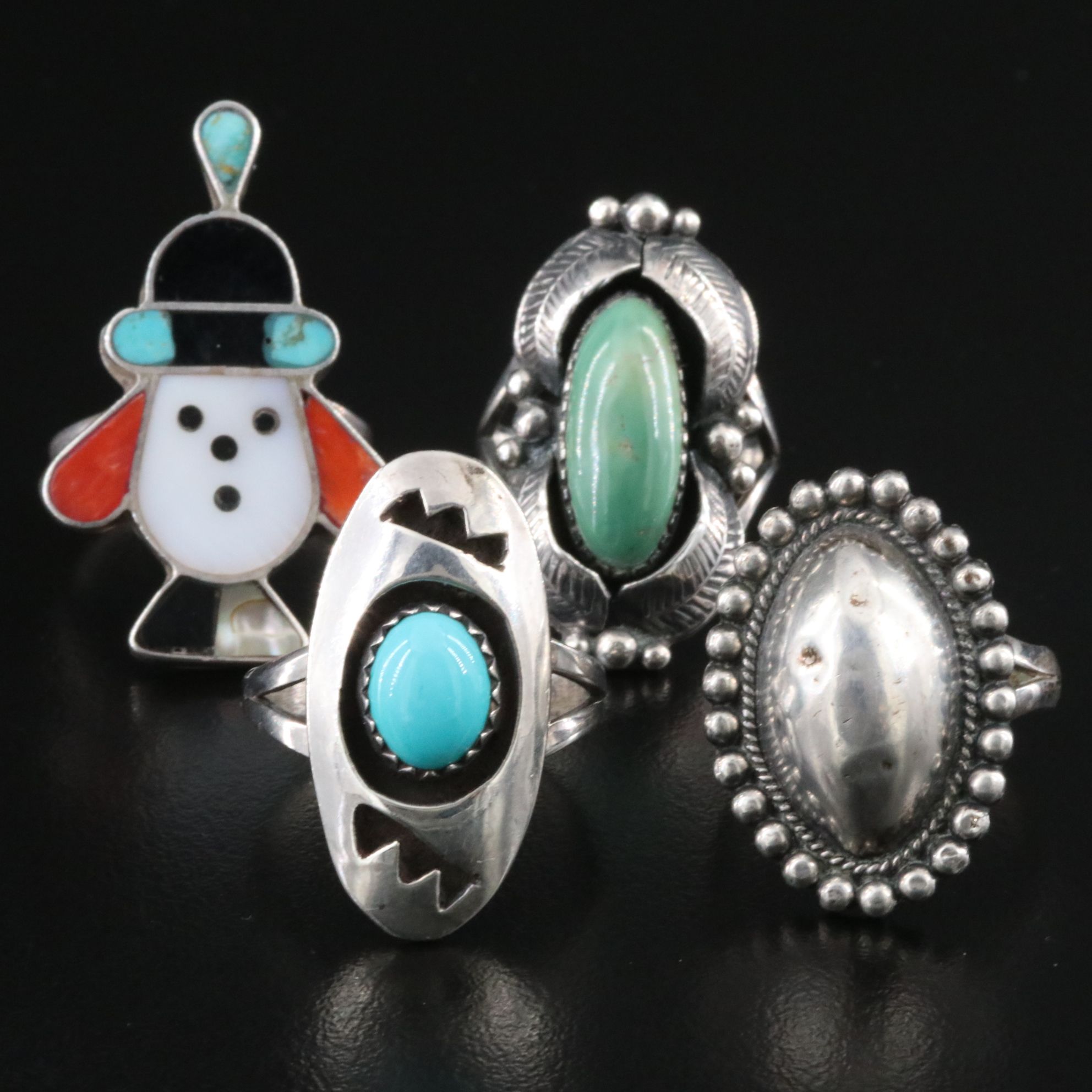 Southwestern Sterling, Turquoise, Coral and Mother-of-Pearl Ring Collection