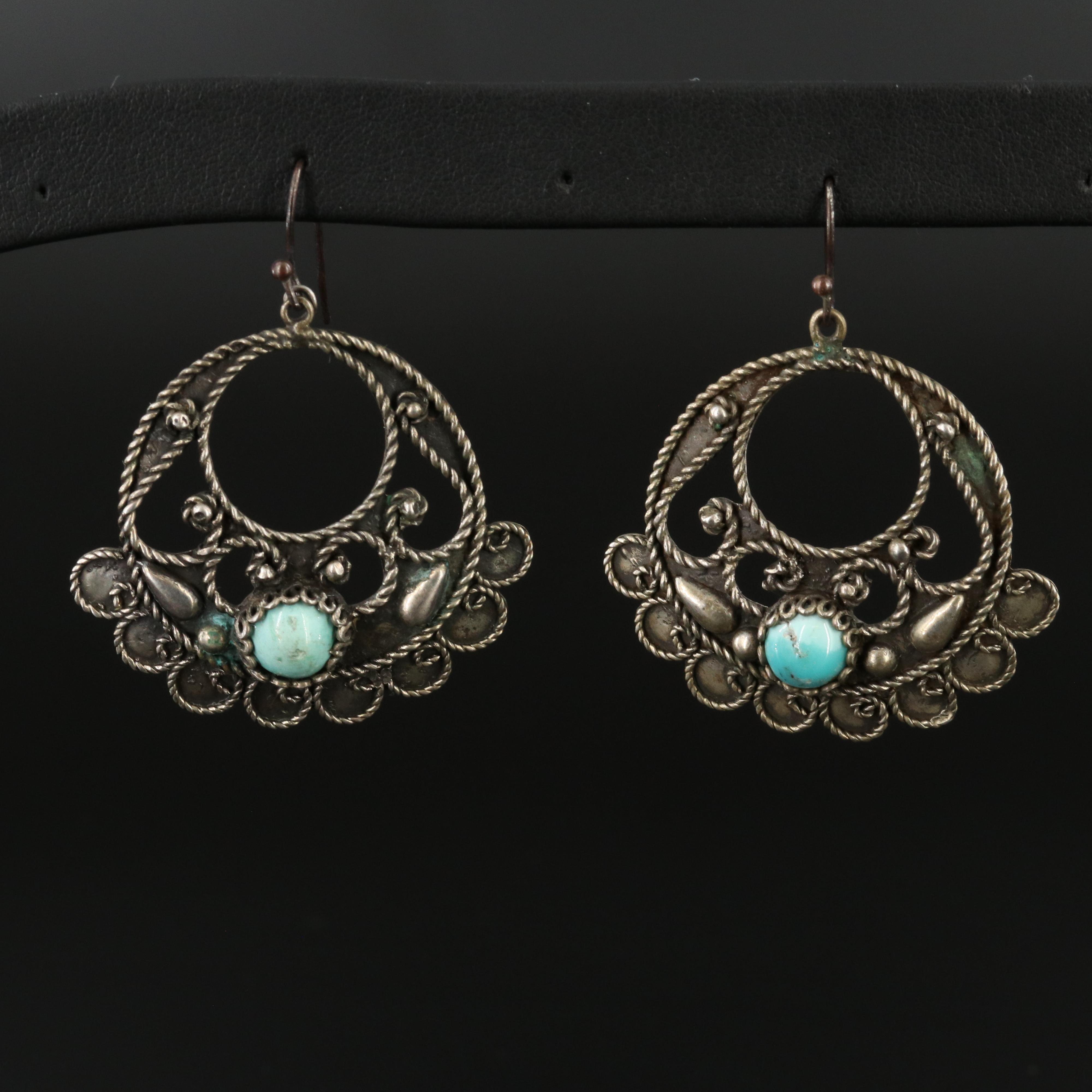 Sterling Turquoise Earrings with Rope Detailing