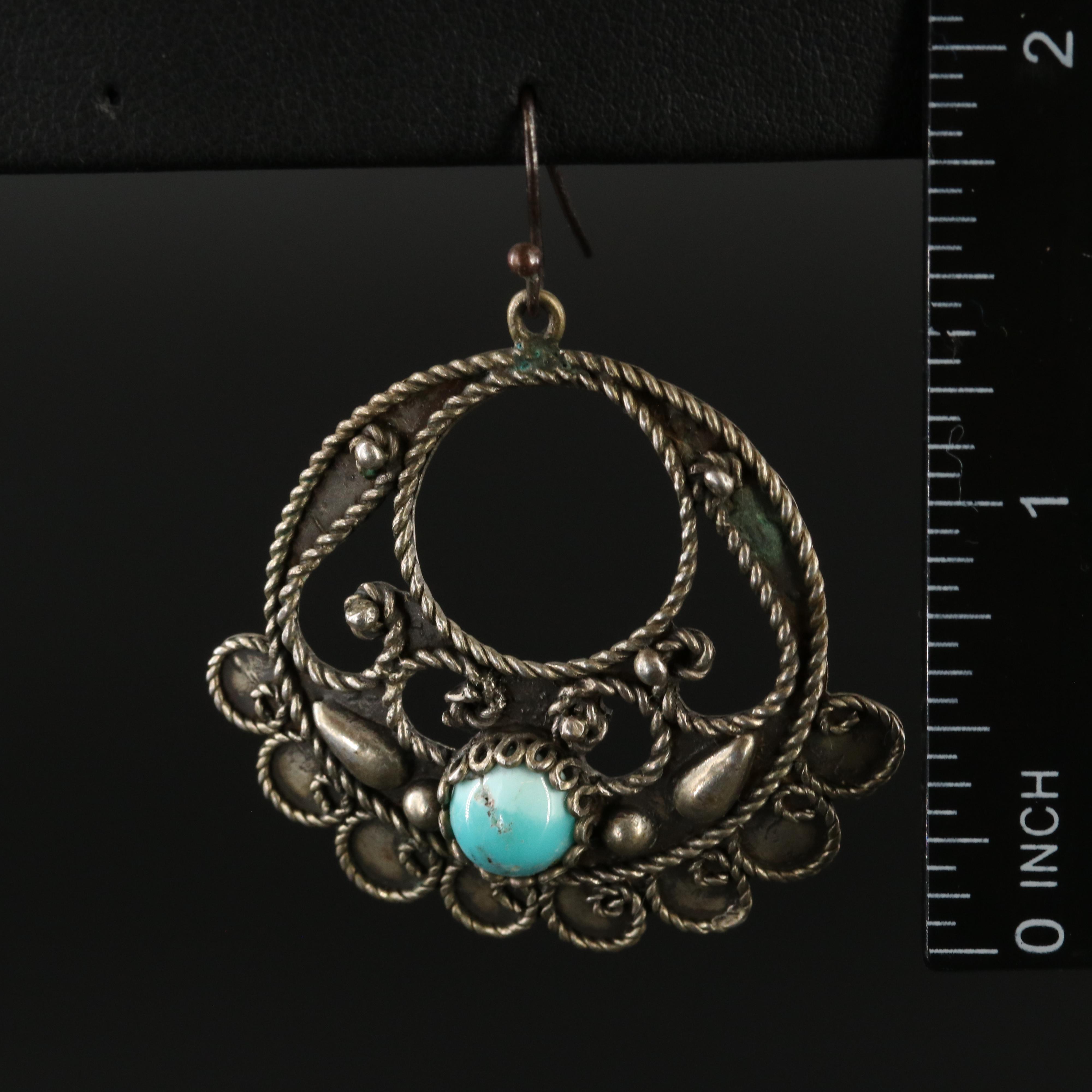 Sterling Turquoise Earrings with Rope Detailing