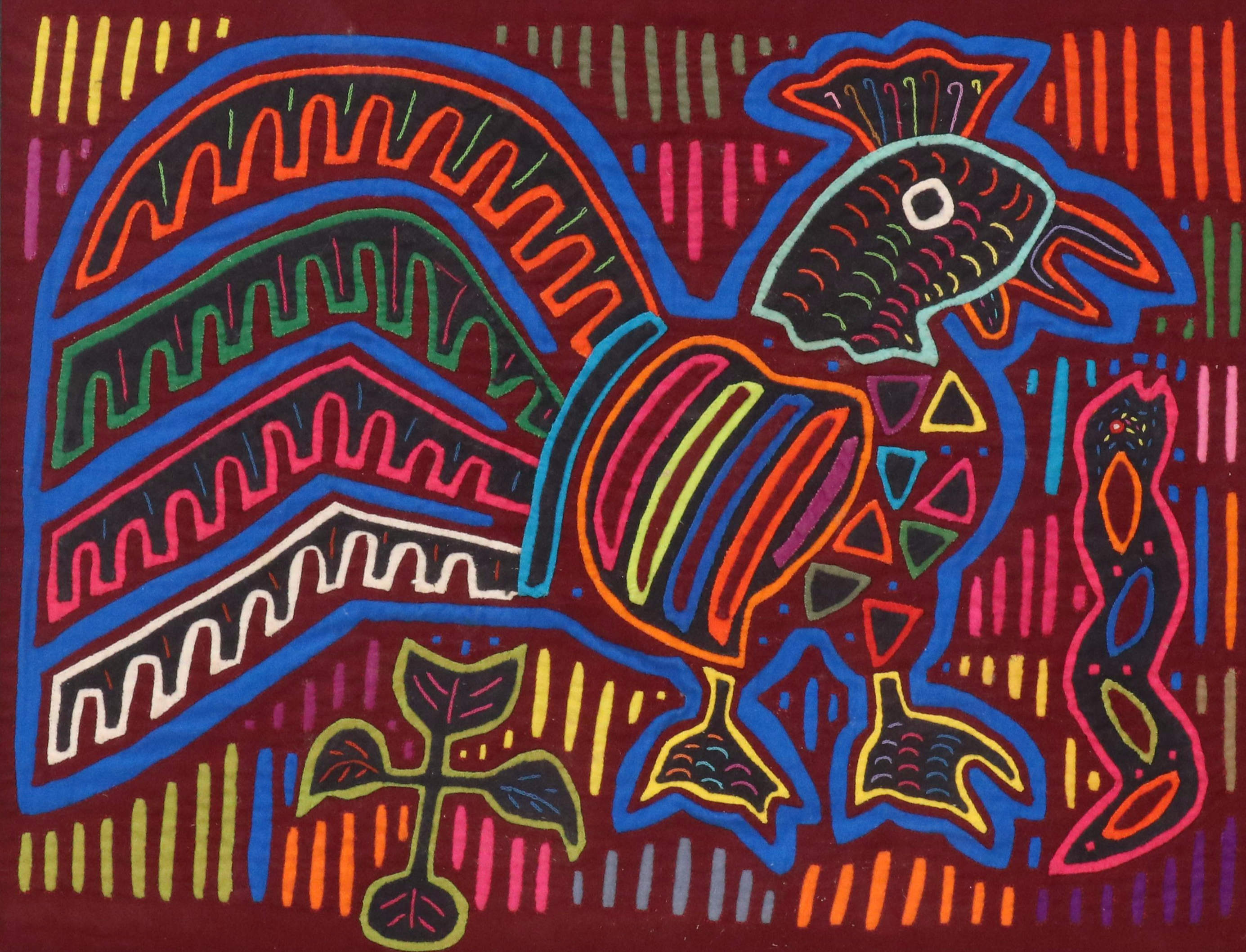Kuna Mola Textile Folk Art of Rooster and Snake, 20th - 21st Century