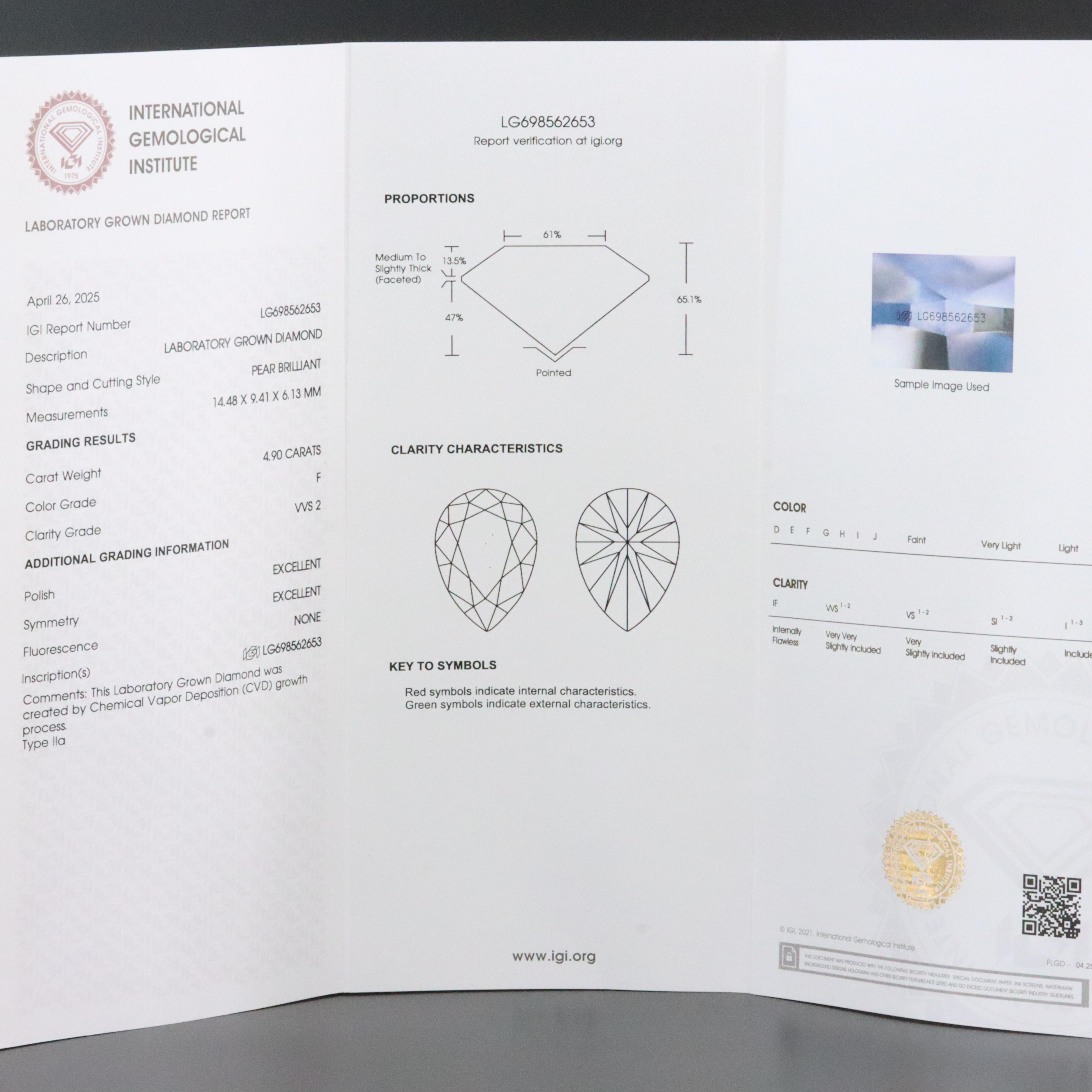 Platinum 4.90 CT Lab Grown Diamond Solitaire Ring with IGI Report