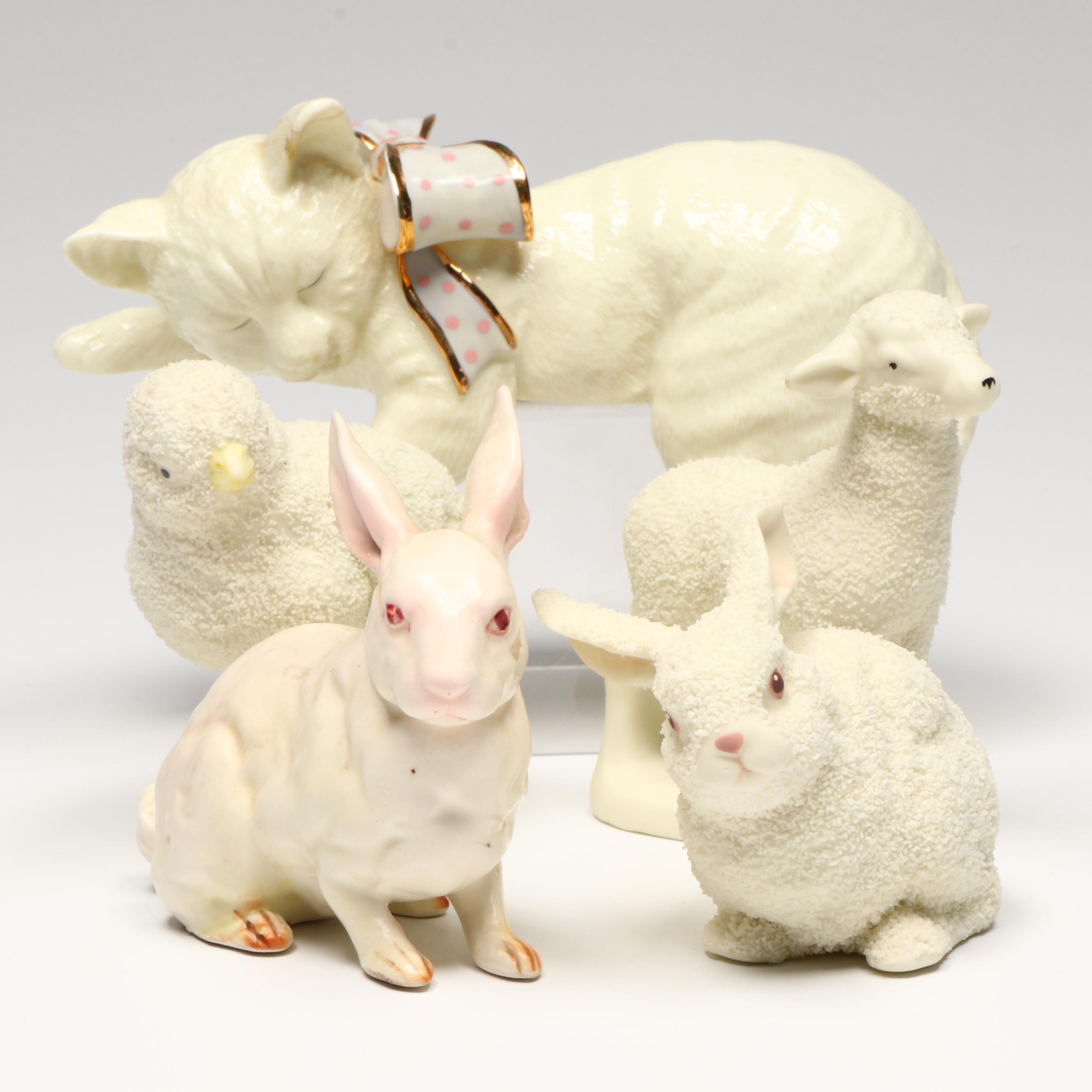 San Francisco Music Box Company Porcelain Cat with Other Porcelain Animals