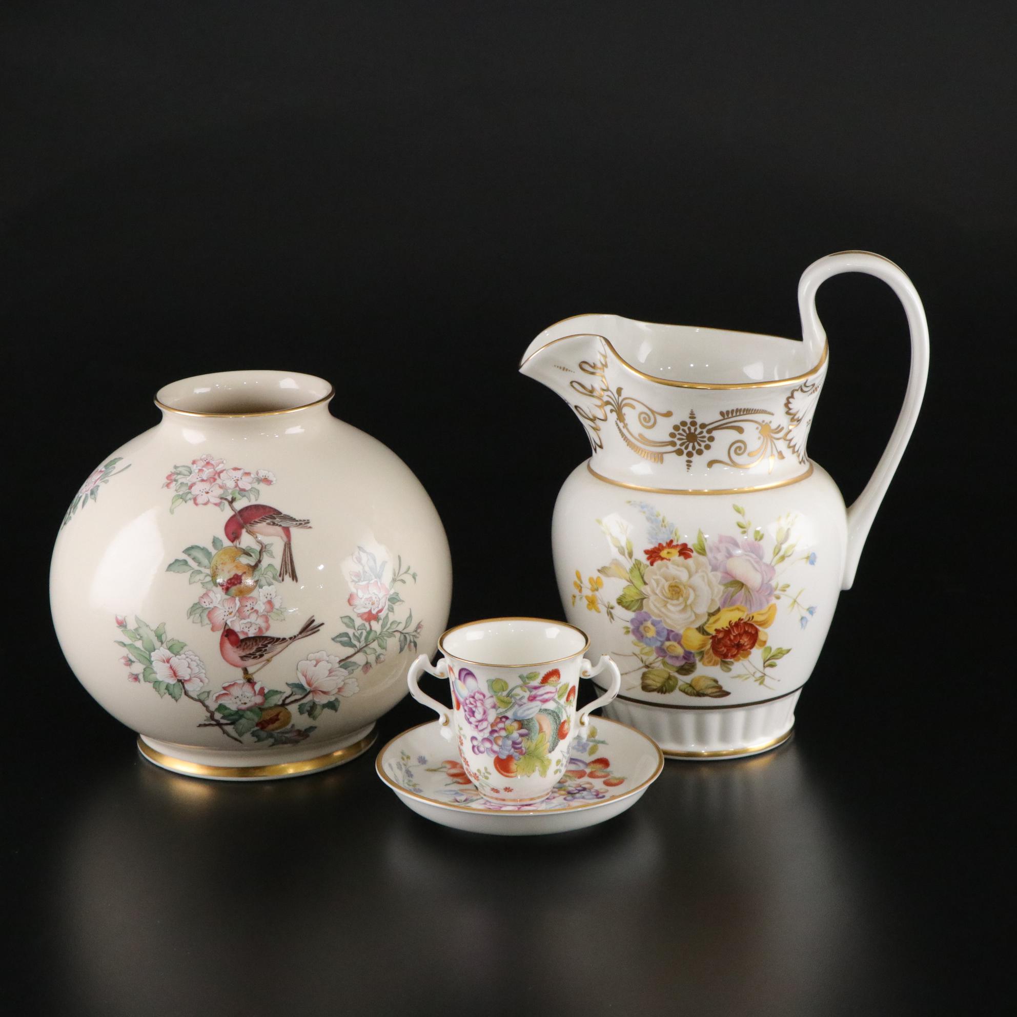 Lenox Smithsonian "Tucker" Pitcher & "Vienna" Teacup with "Serenade" Globe Vase