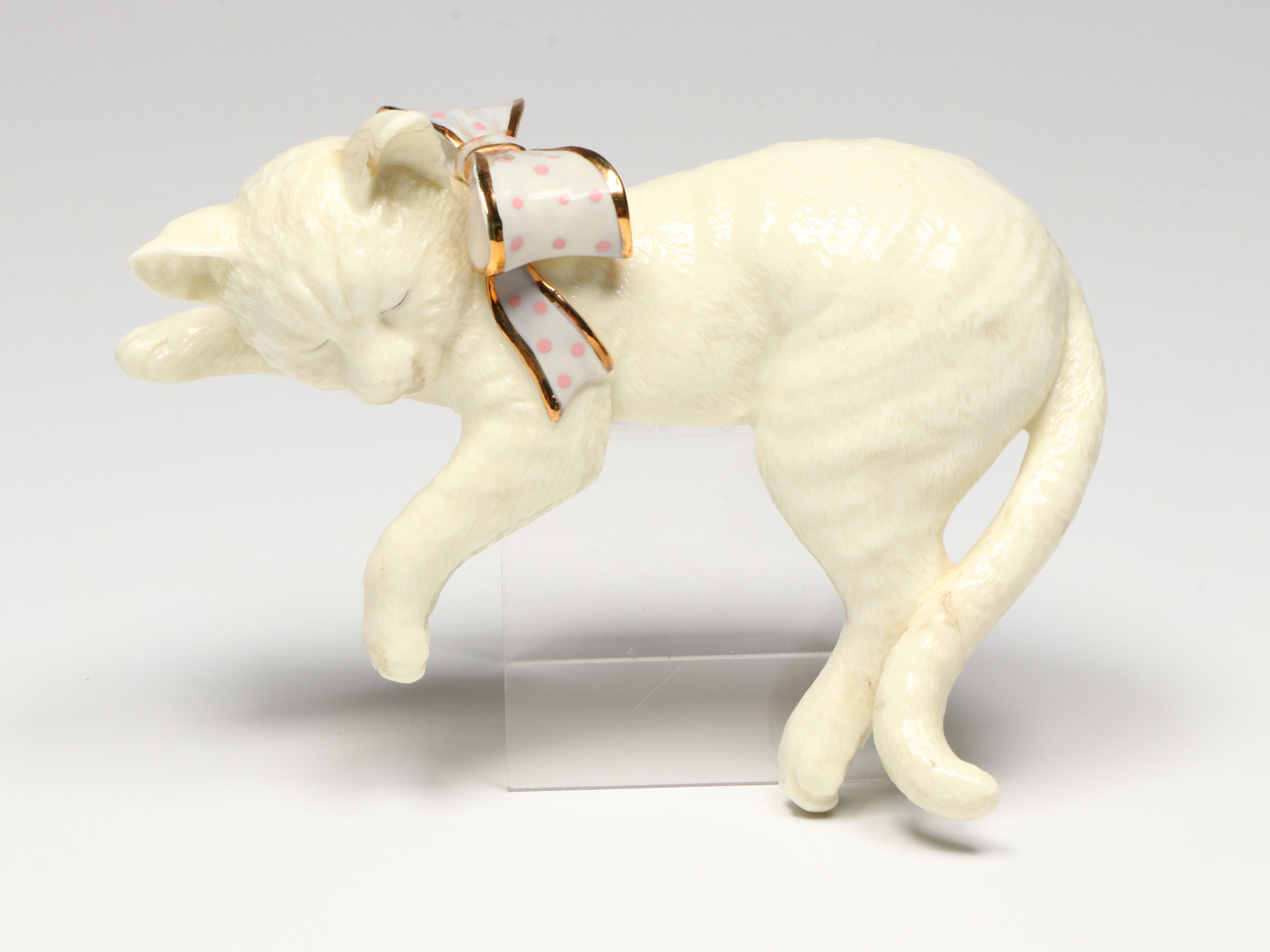San Francisco Music Box Company Porcelain Cat with Other Porcelain Animals