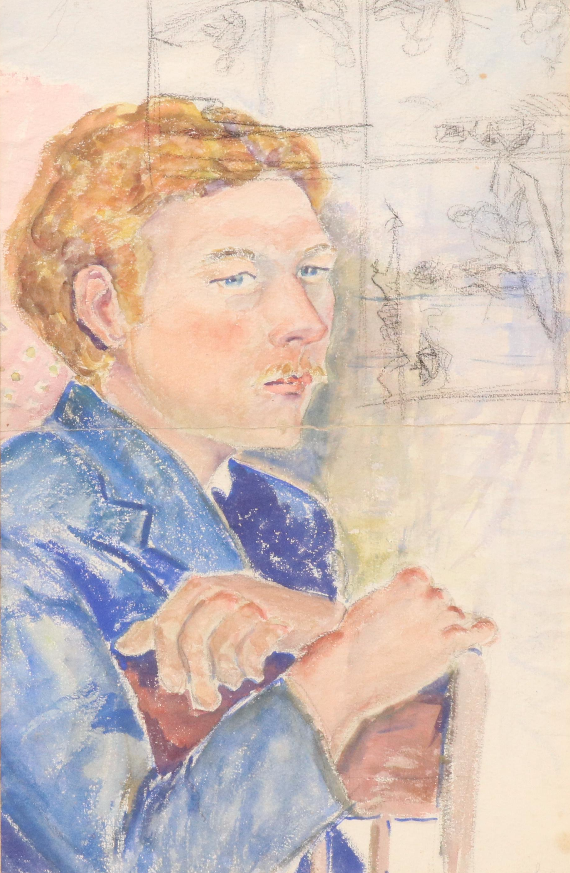Watercolor Portrait of Man with Red Hair, Late 20th–21st Century