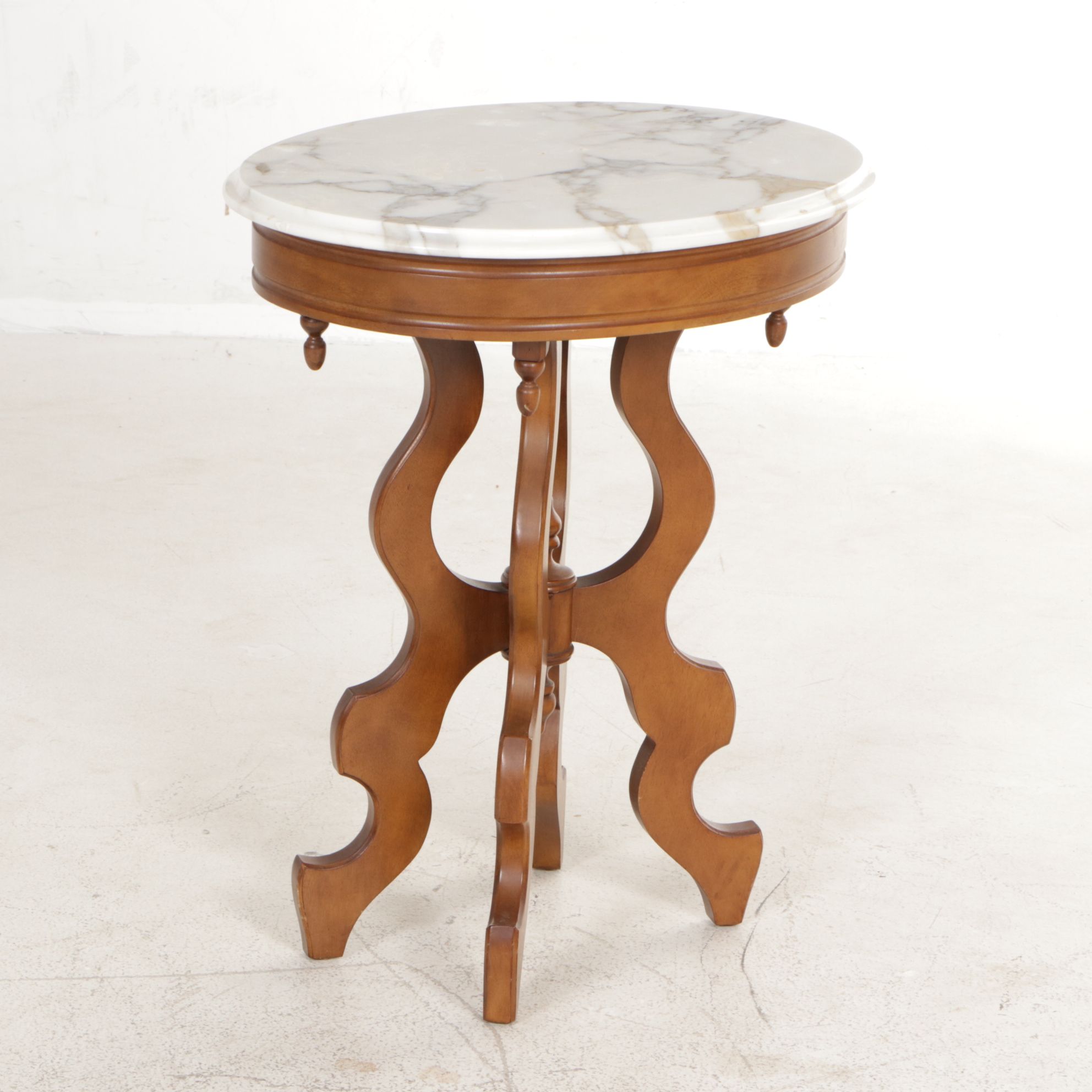 Victorian Style Walnut Marble-Top Side Table, Late 20th Century