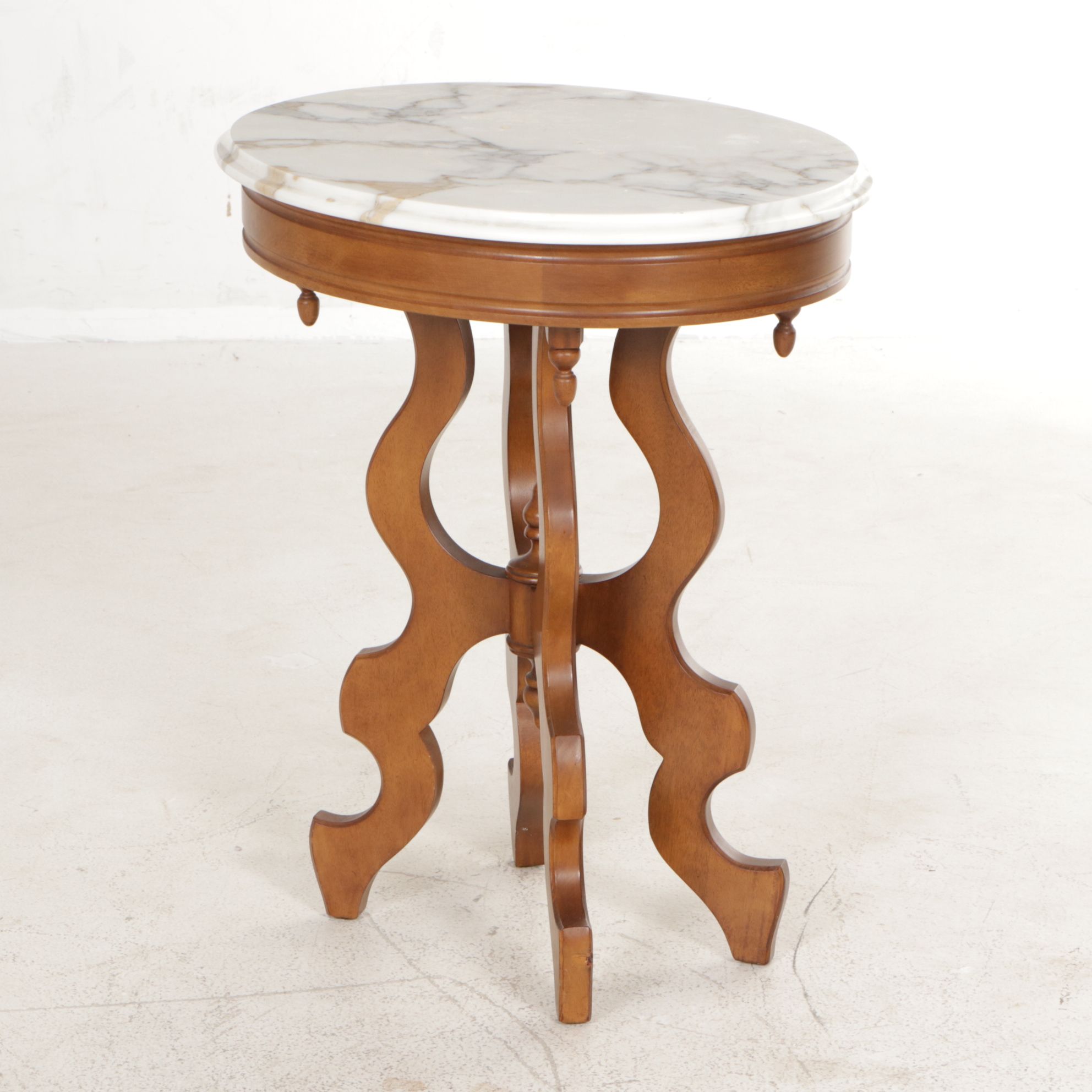 Victorian Style Walnut Marble-Top Side Table, Late 20th Century