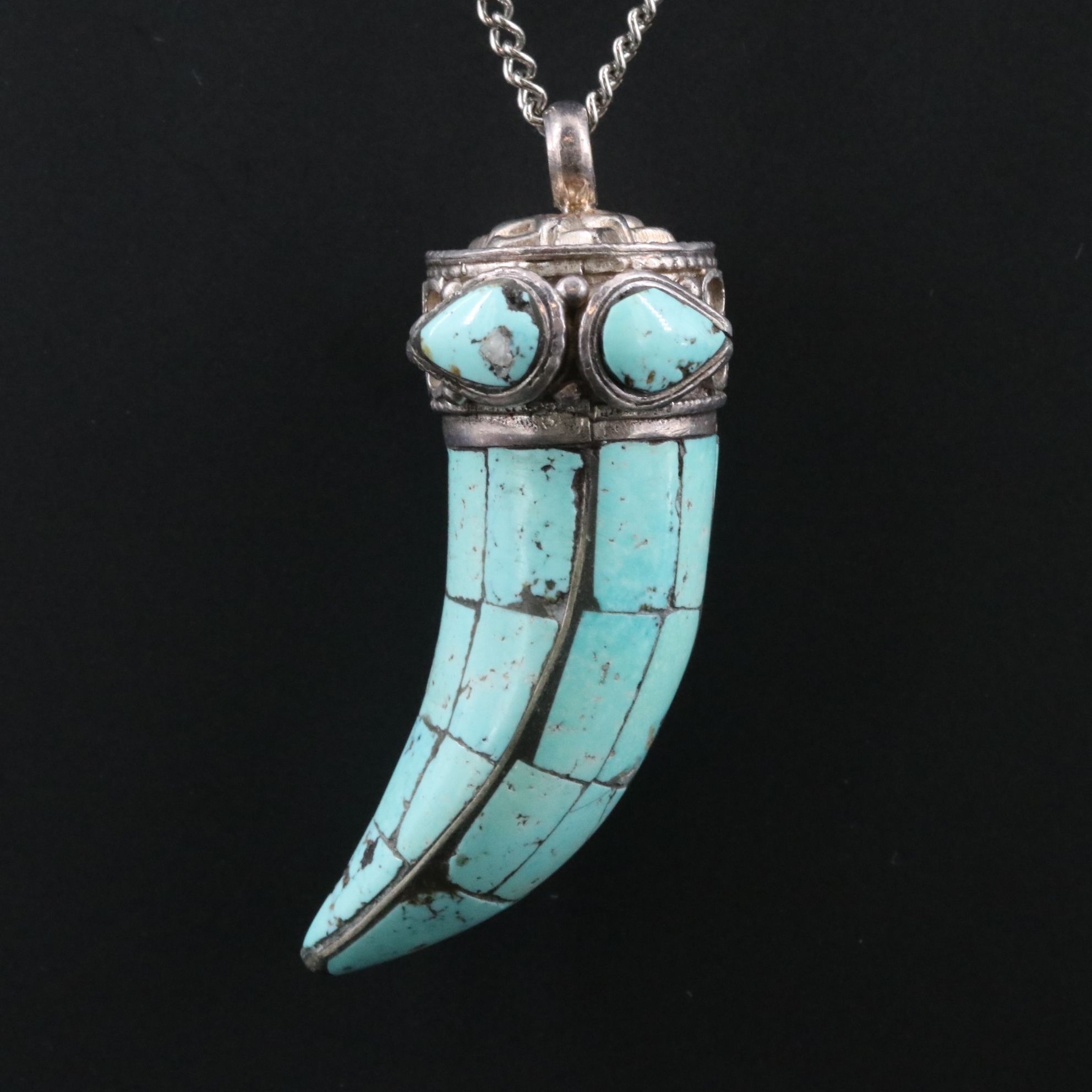 Tibetan Turquoise  Lotus Flower Pendant