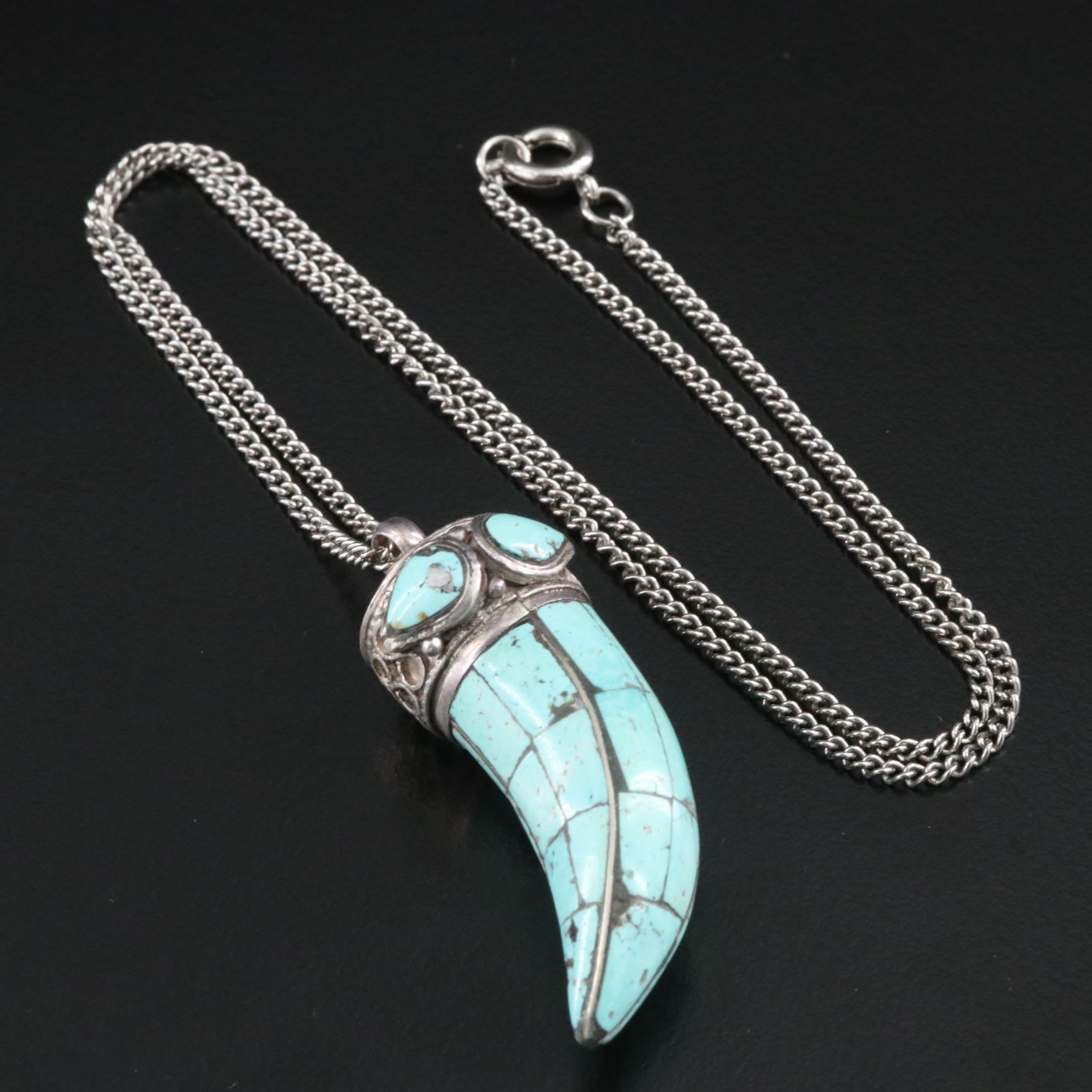 Tibetan Turquoise  Lotus Flower Pendant