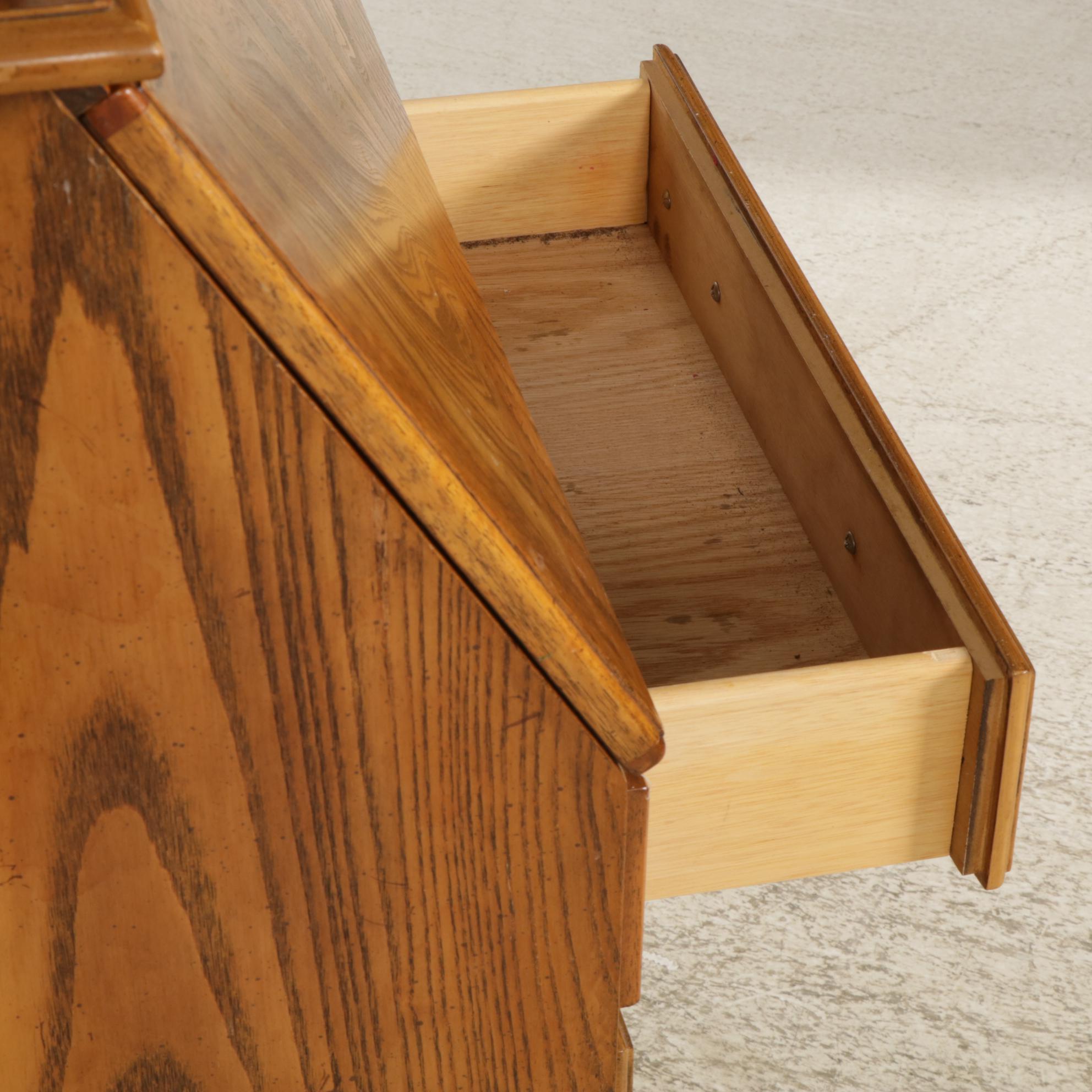 Queen Anne Style Oak and Burl Wood Secretary Desk, Late 20th Century