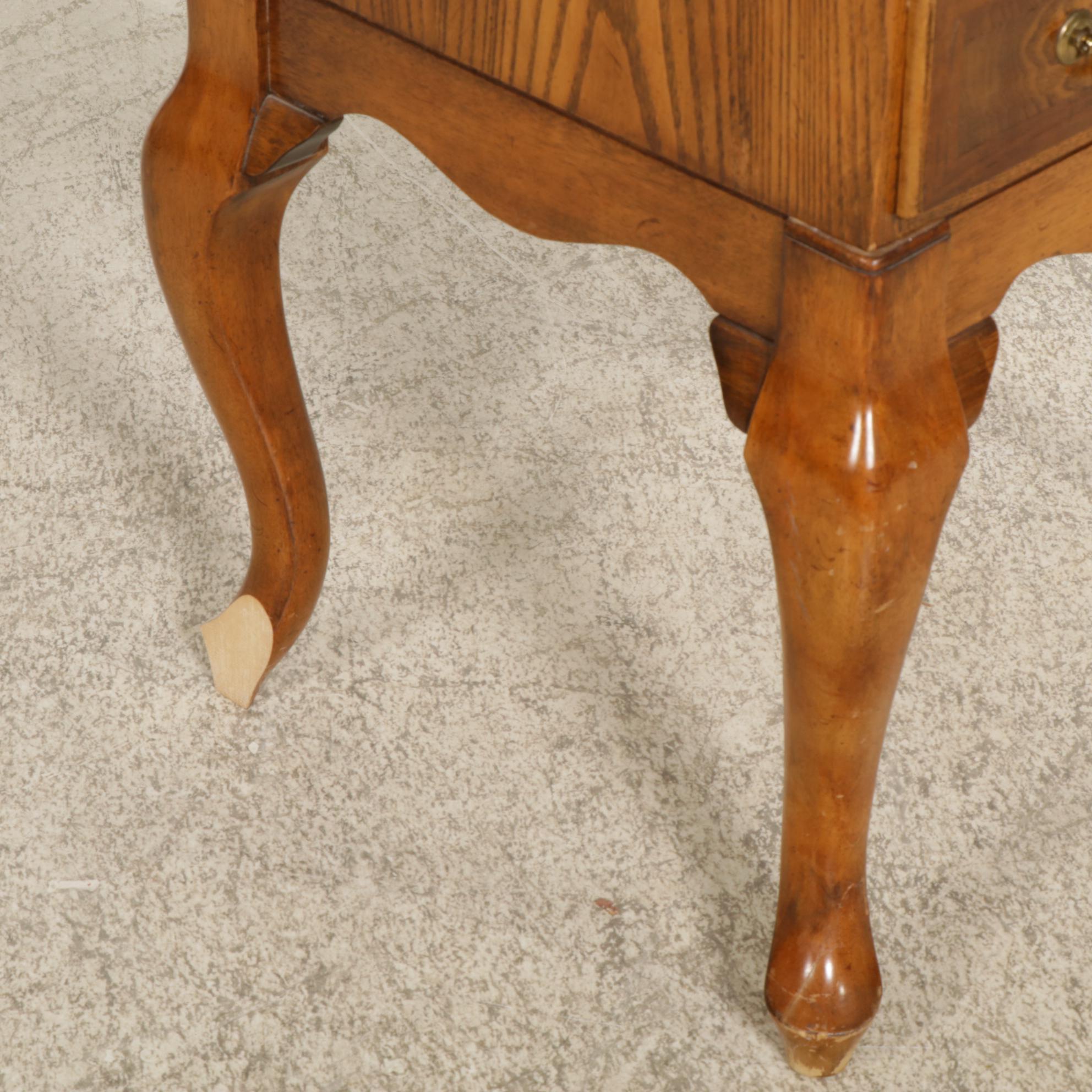 Queen Anne Style Oak and Burl Wood Secretary Desk, Late 20th Century
