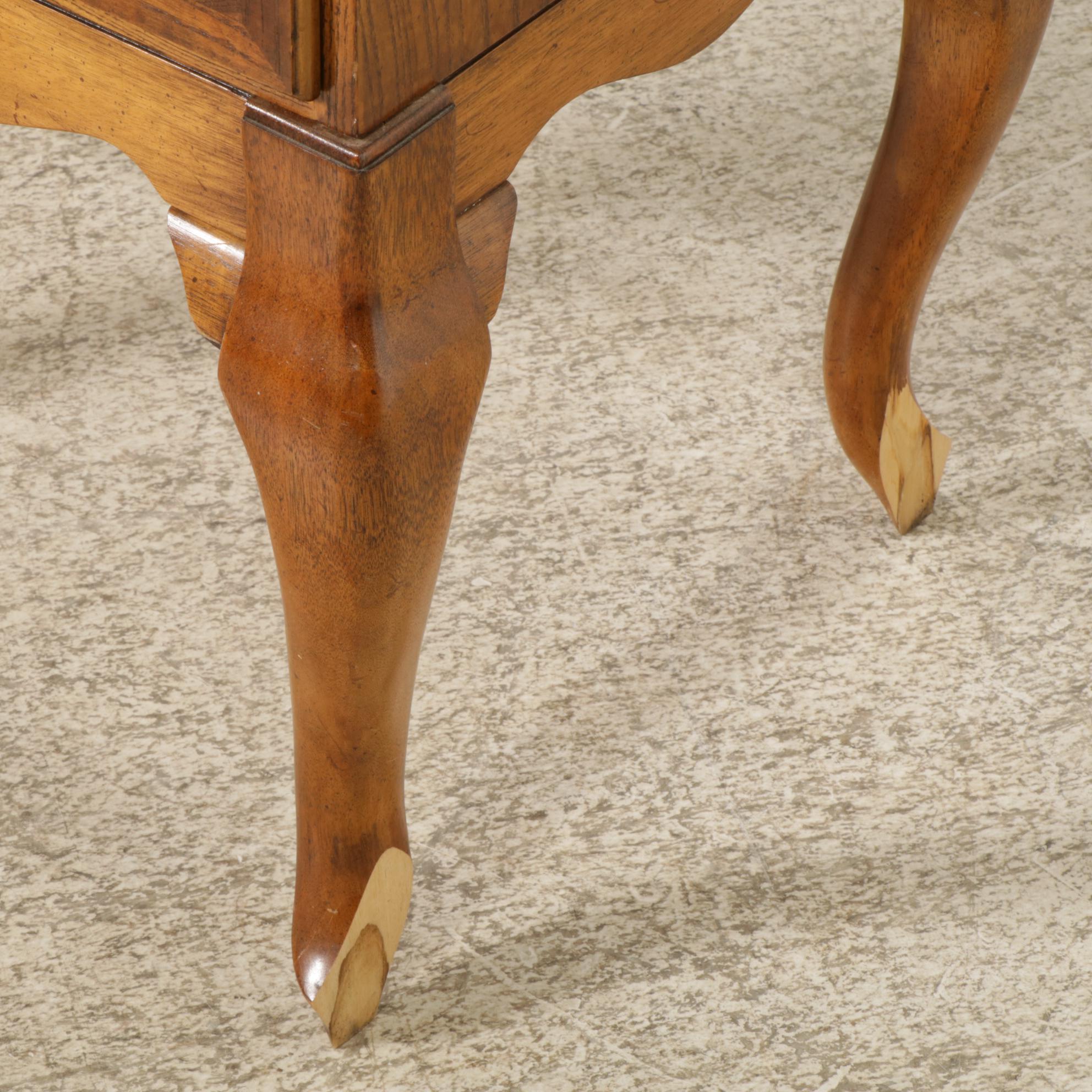 Queen Anne Style Oak and Burl Wood Secretary Desk, Late 20th Century