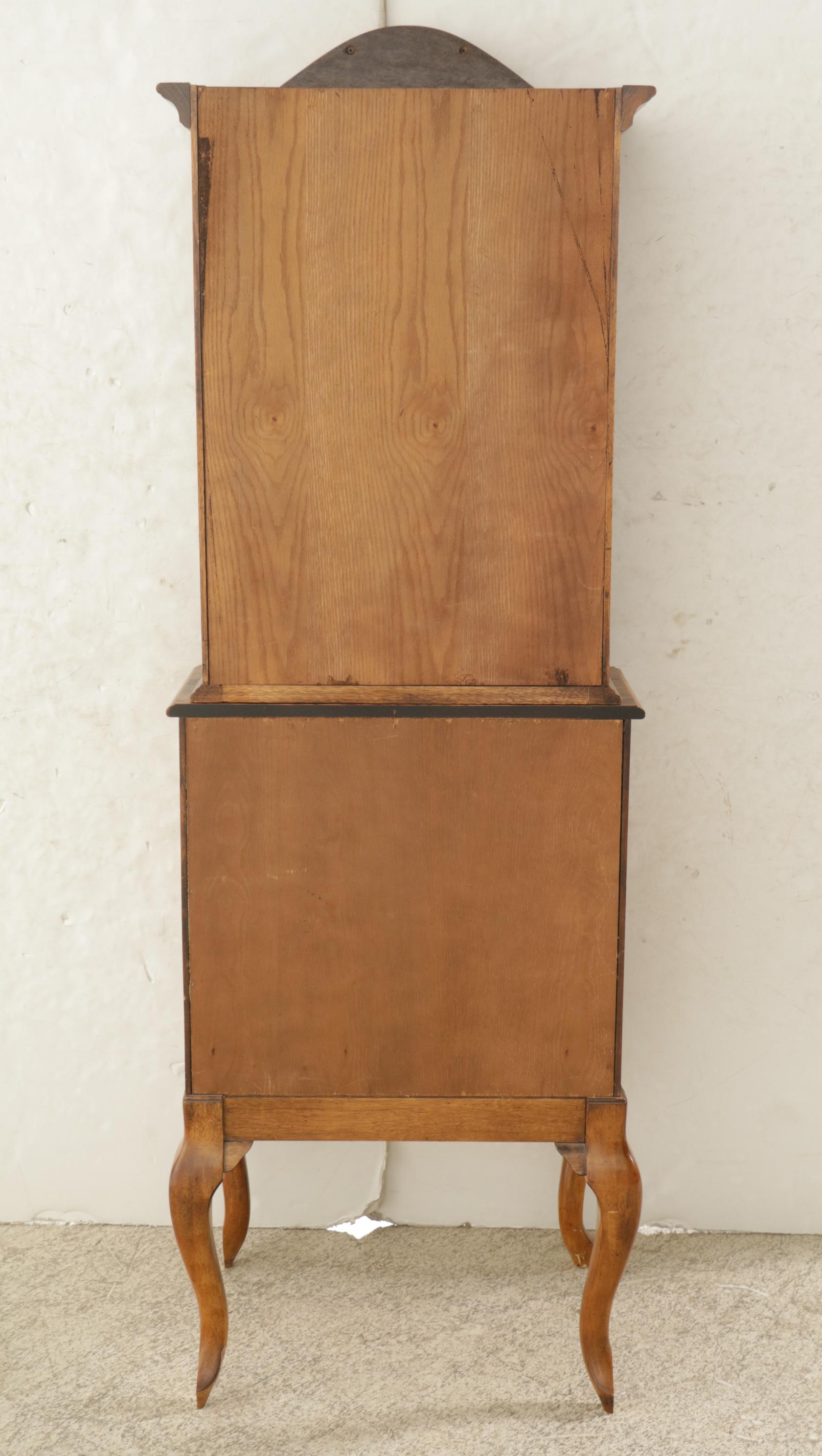 Queen Anne Style Oak and Burl Wood Secretary Desk, Late 20th Century