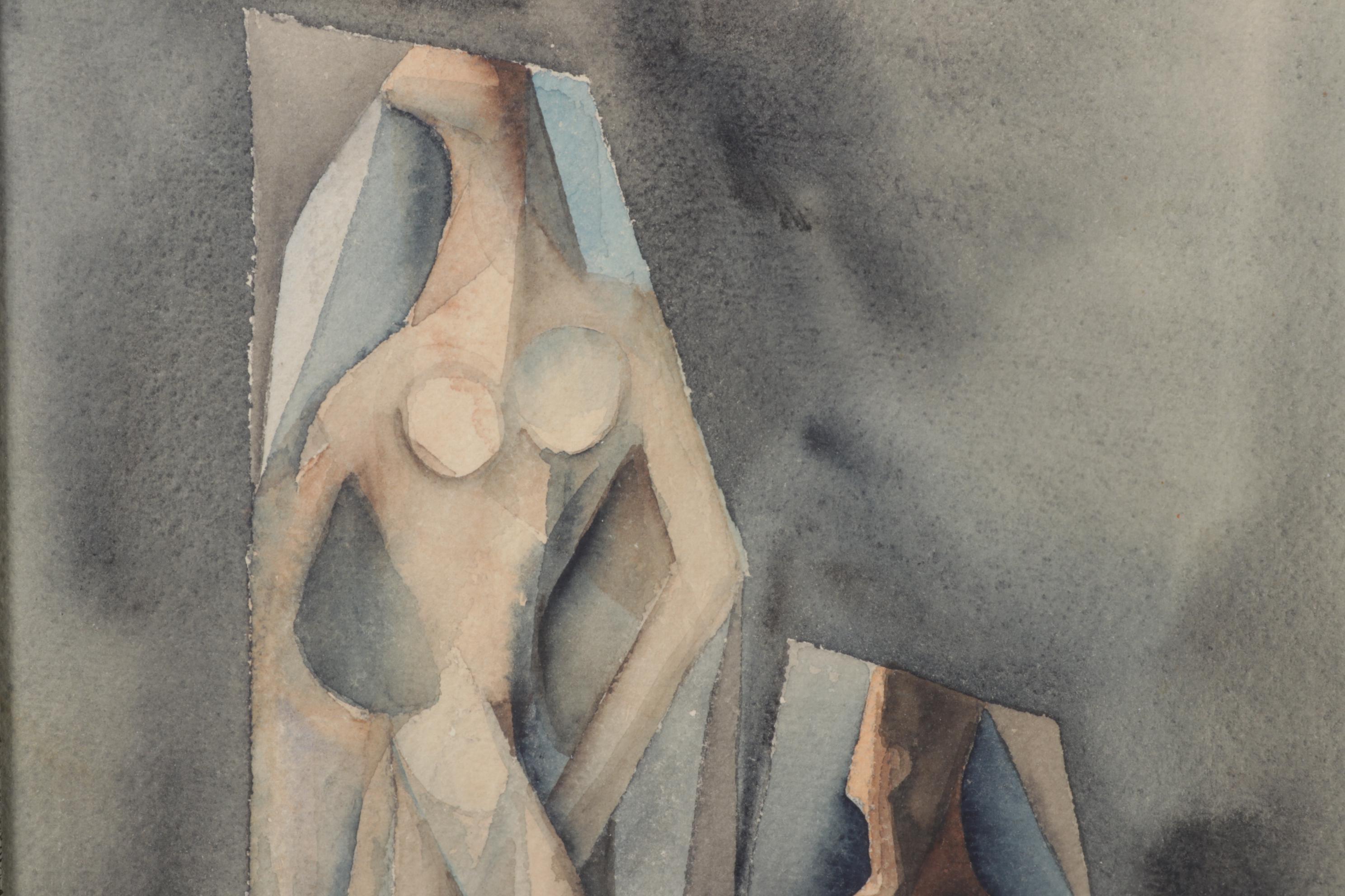 Joachim Hans Themal Cubist Watercolor Painting of Nudes