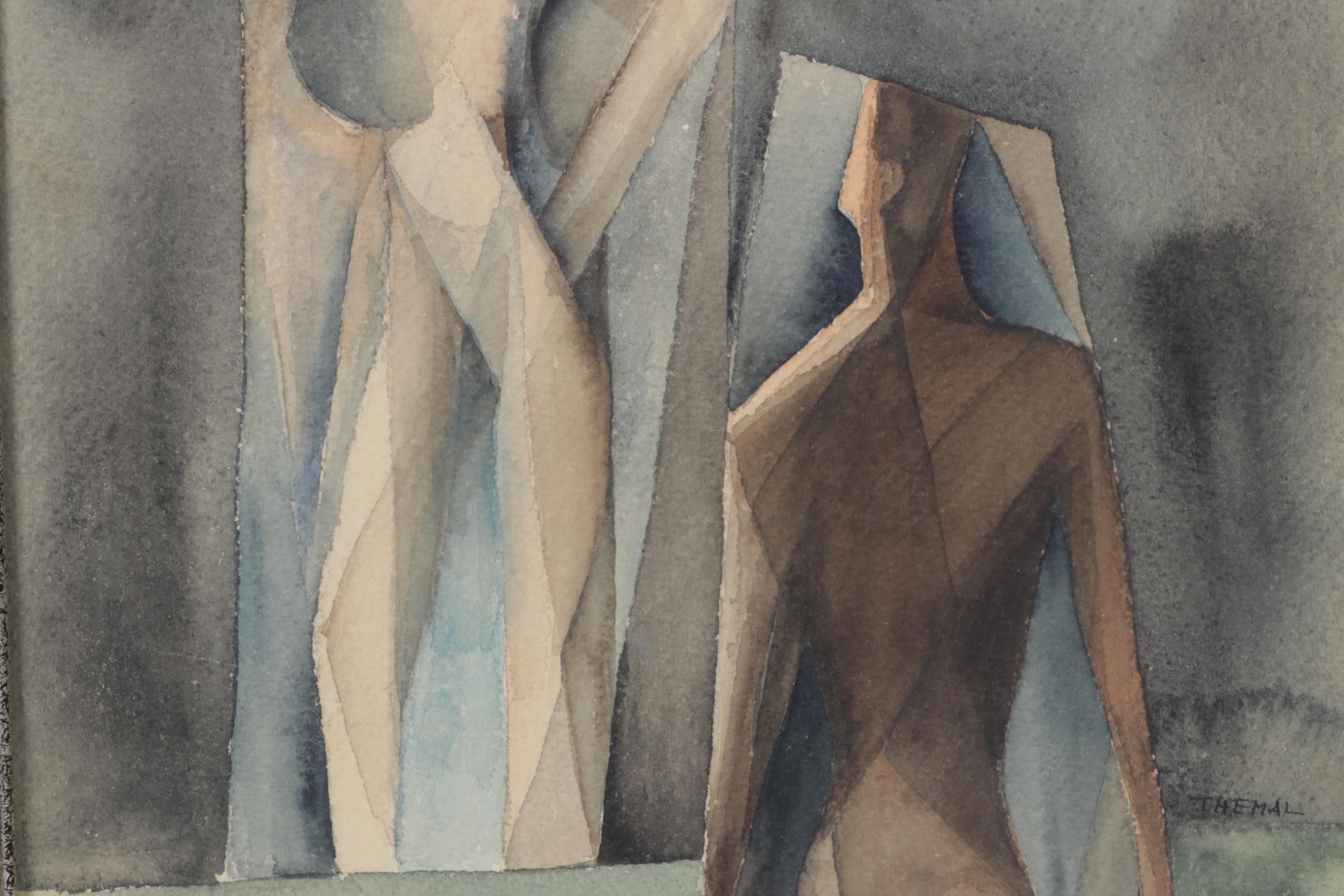 Joachim Hans Themal Cubist Watercolor Painting of Nudes