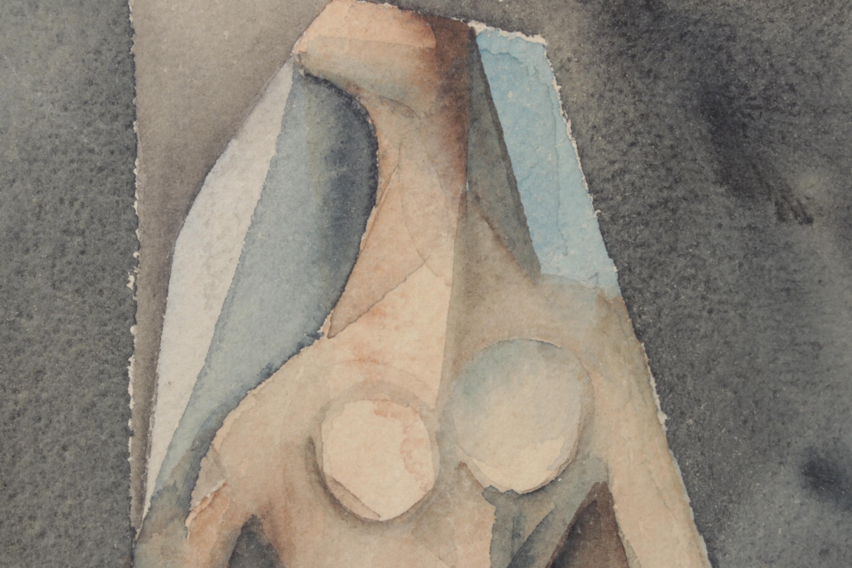 Joachim Hans Themal Cubist Watercolor Painting of Nudes