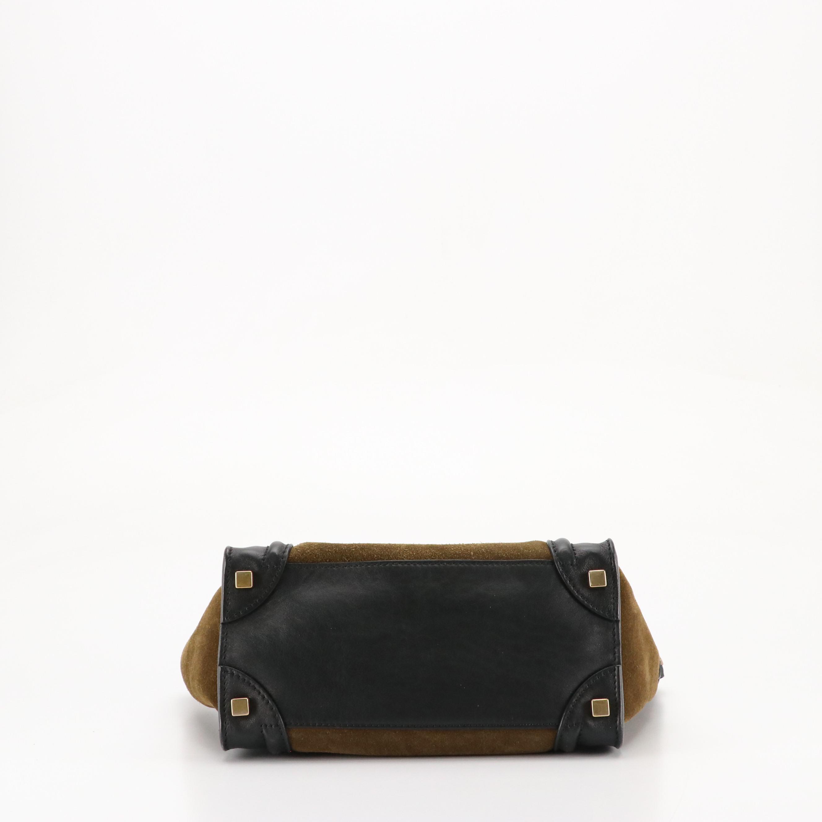 Céline Micro Luggage Handbag Tote in Suede and Black Leather Trim