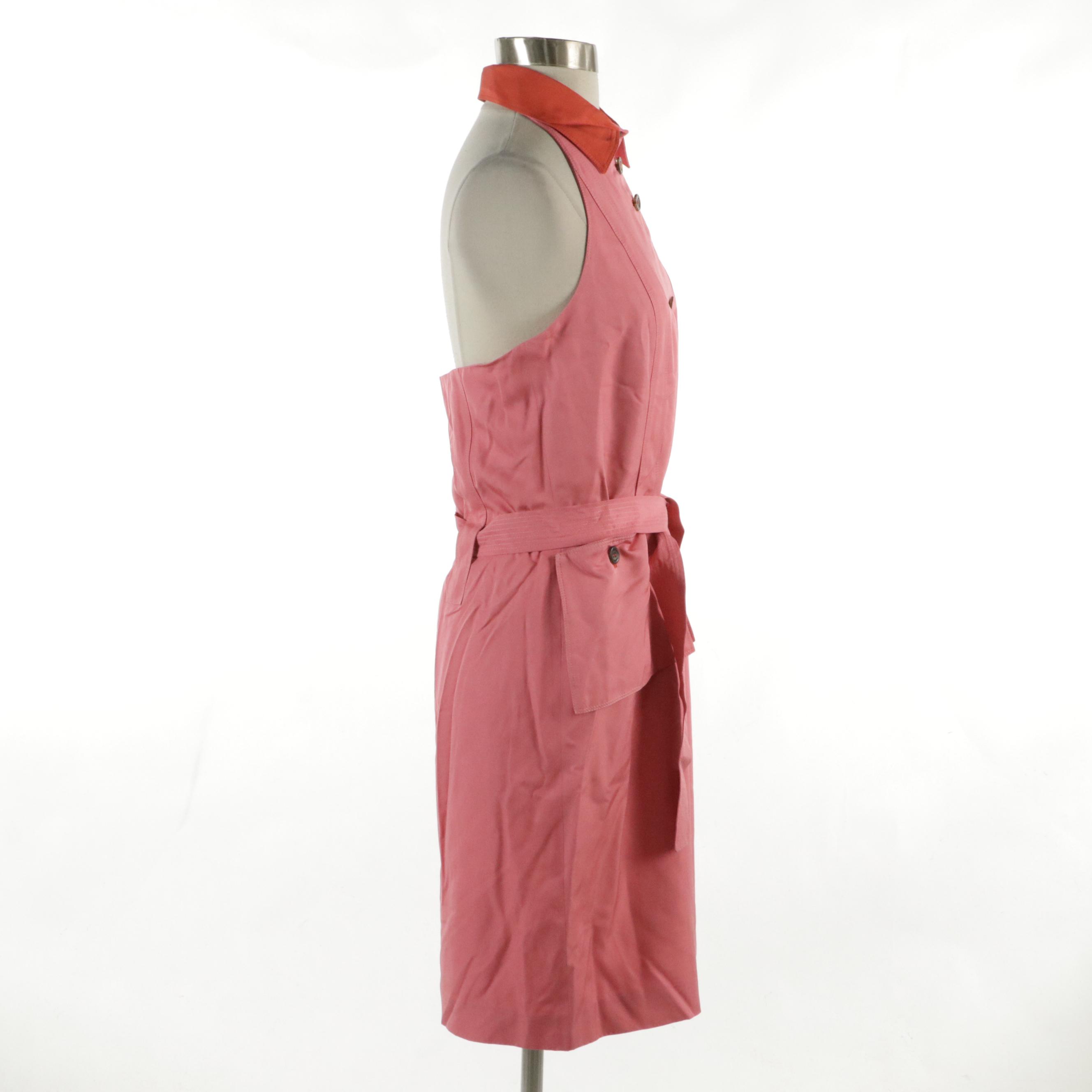 Carolina Herrera Collared Halter-Neck Shirt Dress in Watermelon Pink Silk