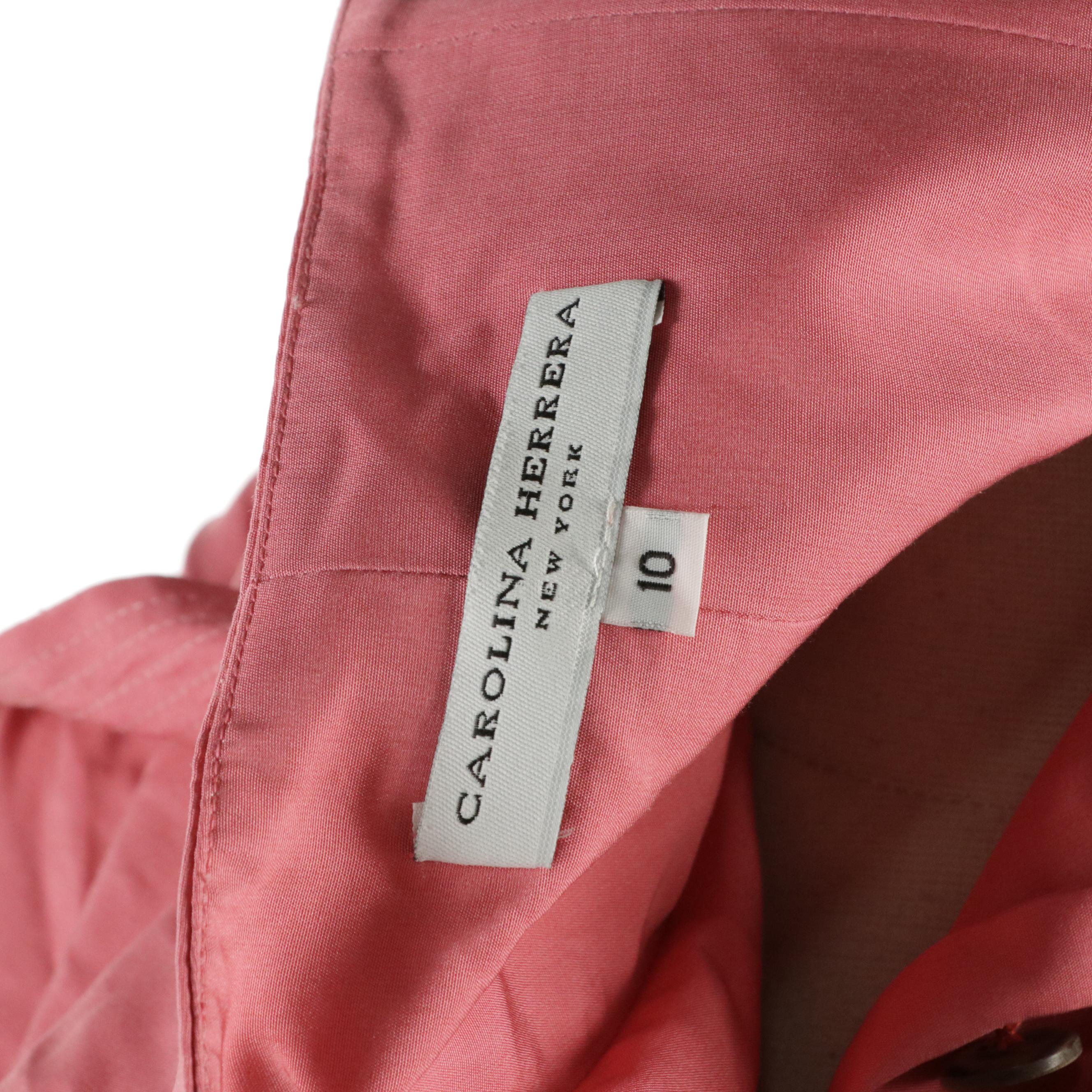 Carolina Herrera Collared Halter-Neck Shirt Dress in Watermelon Pink Silk