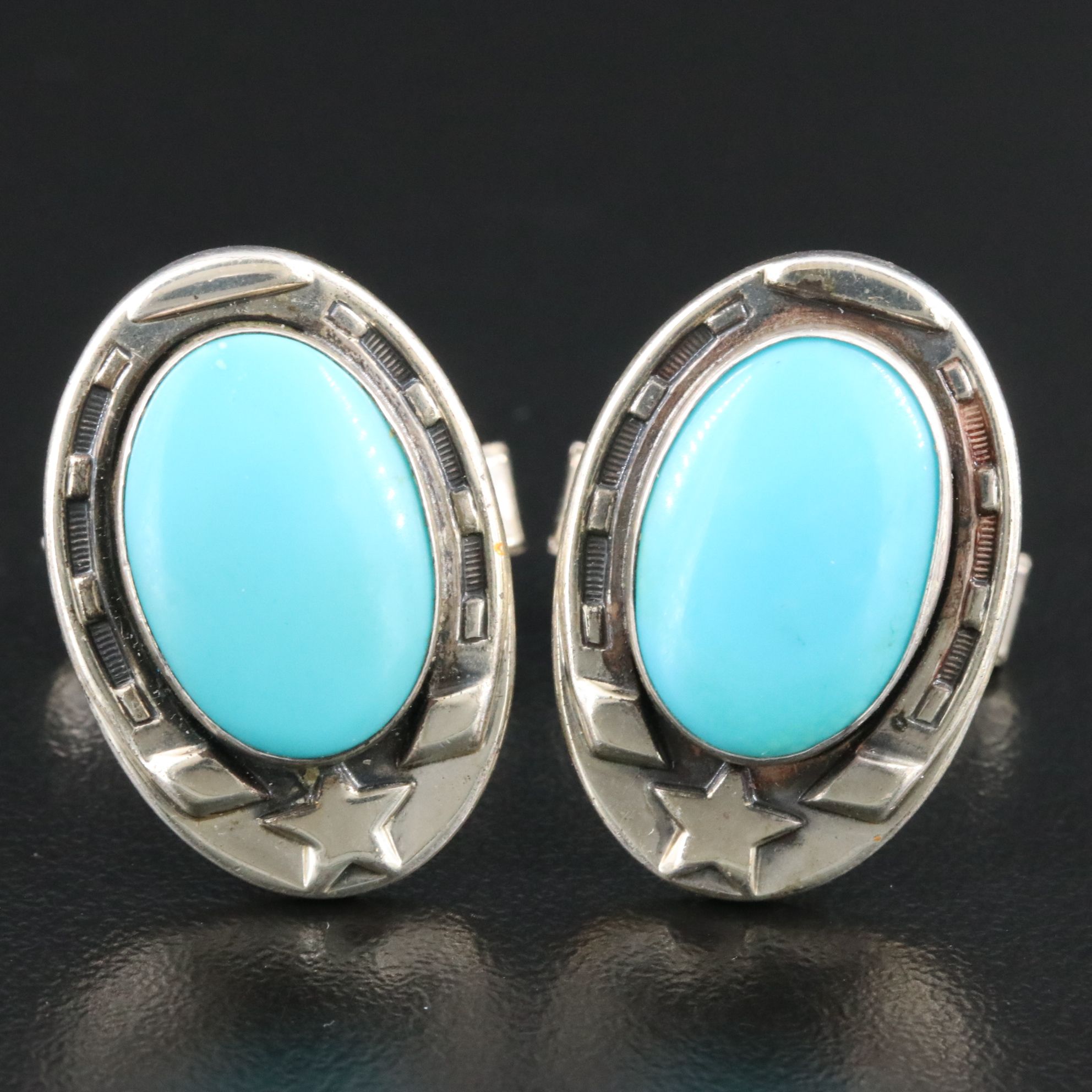 Vintage Sterling Faux Turquoise Horseshoe Cufflinks