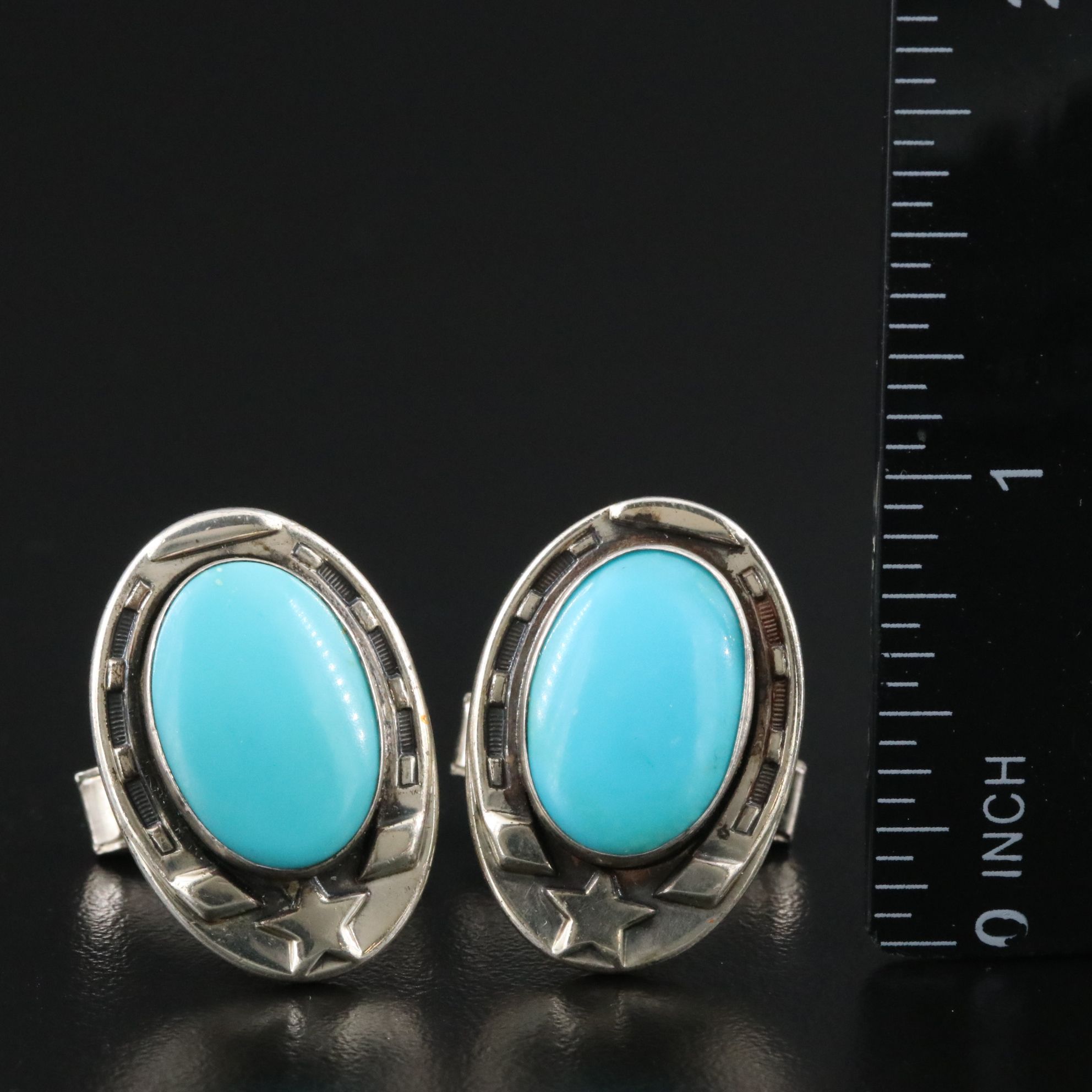 Vintage Sterling Faux Turquoise Horseshoe Cufflinks