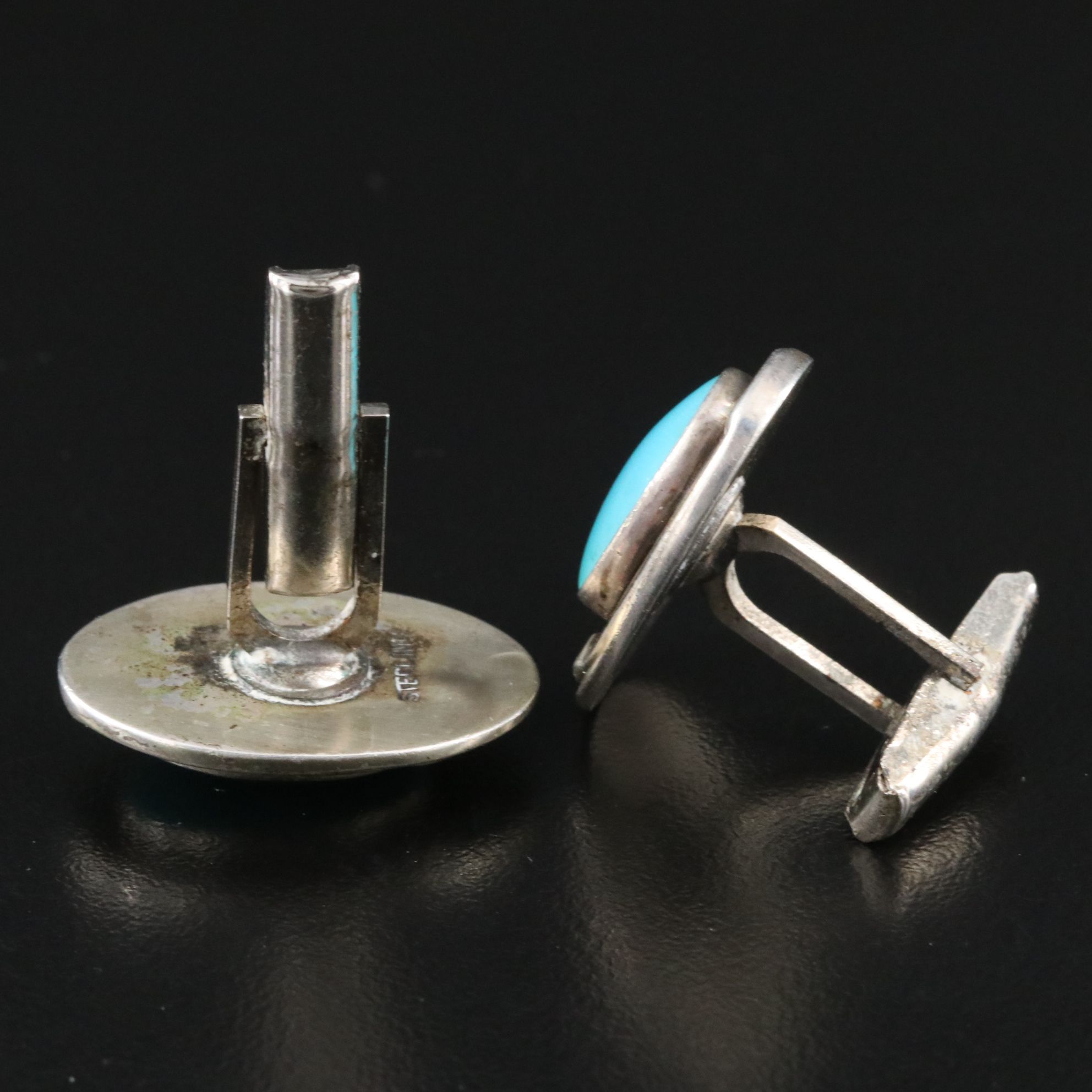 Vintage Sterling Faux Turquoise Horseshoe Cufflinks