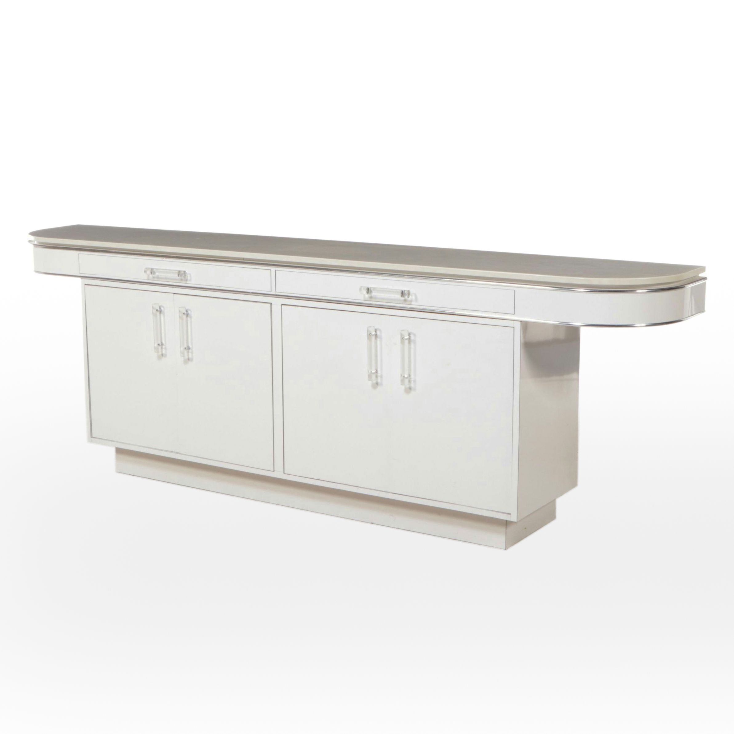 Modernist Style Marble and Laminate Buffet with Chrome and Acrylic Accents
