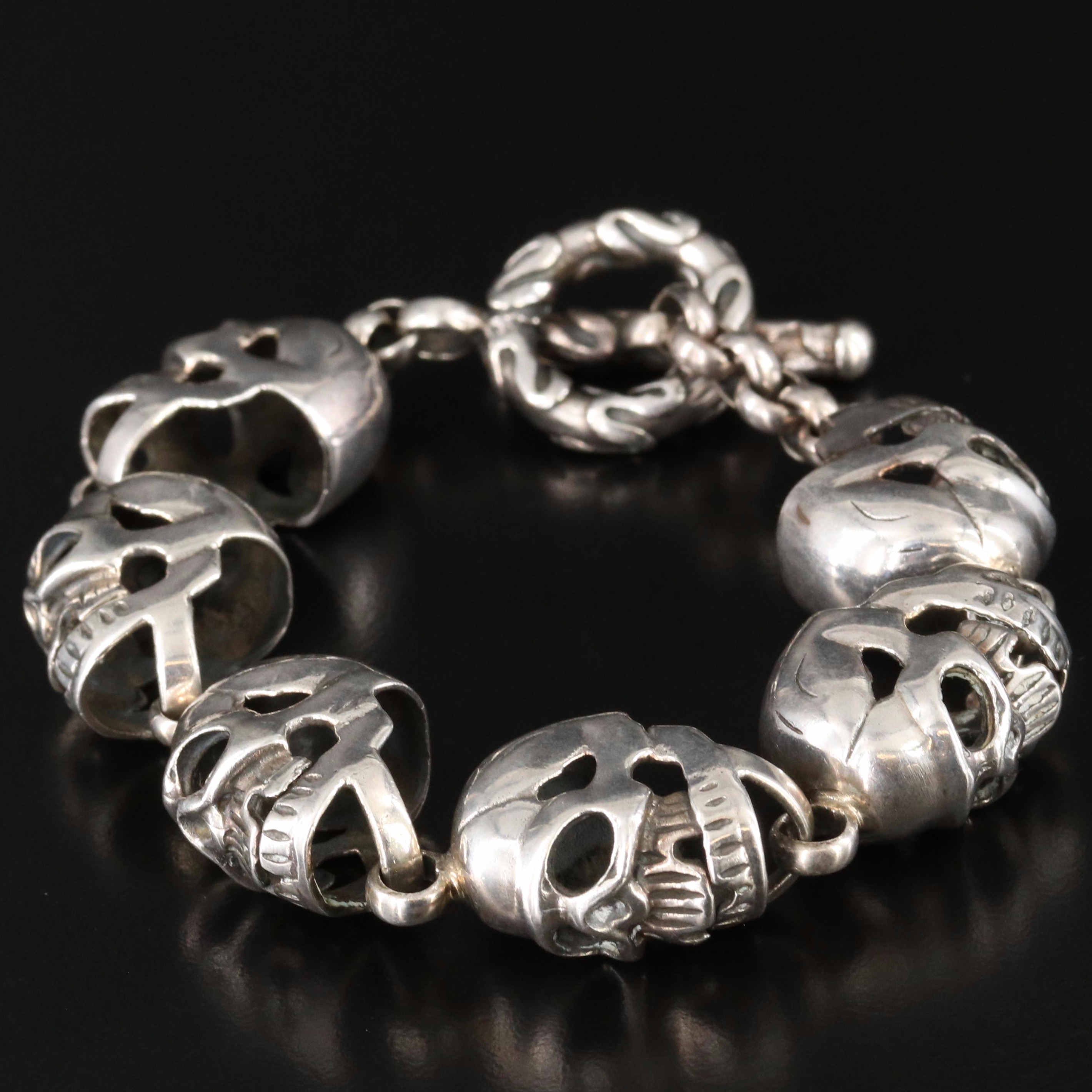 Sterling Skull Link Bracelet