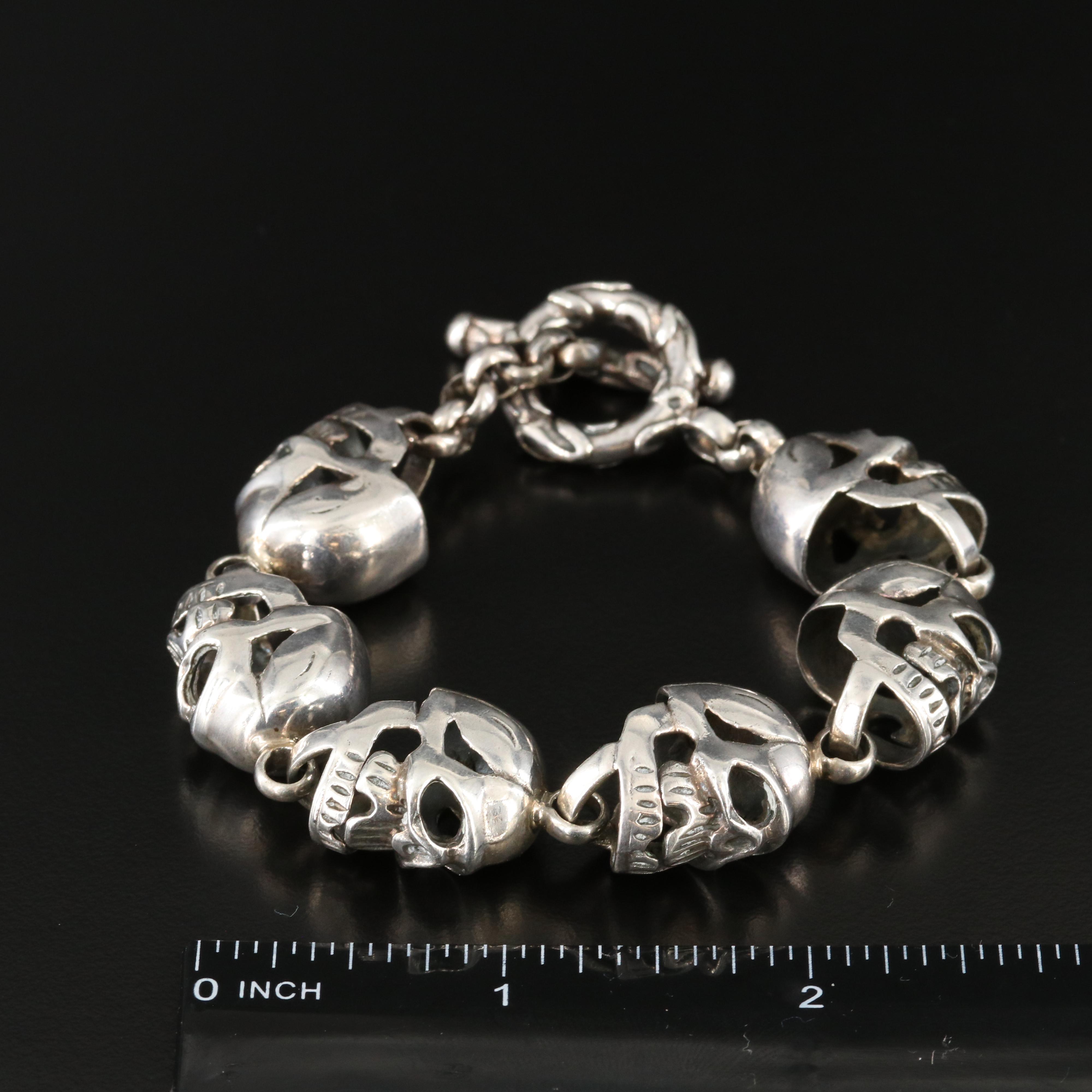 Sterling Skull Link Bracelet