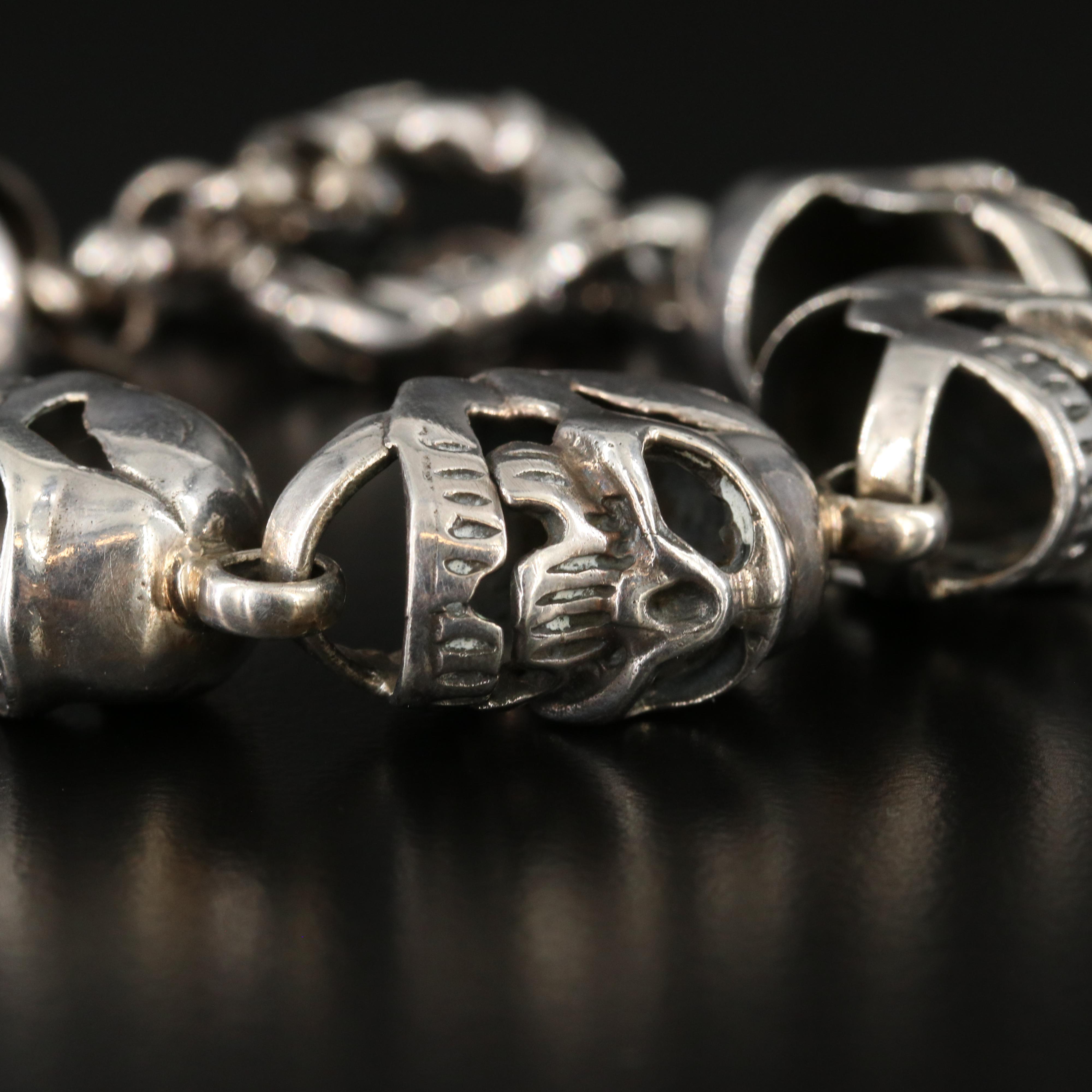 Sterling Skull Link Bracelet