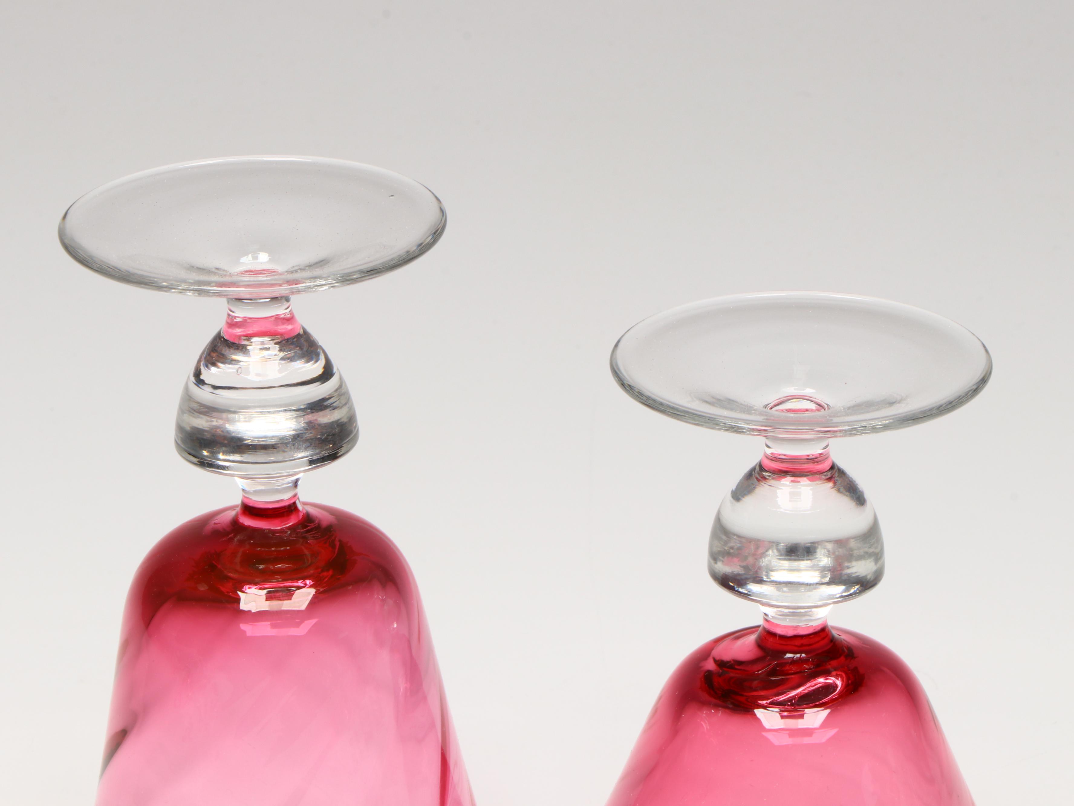 Swirled Cranberry with Clear Stem Water Goblets and Champagne Coupes