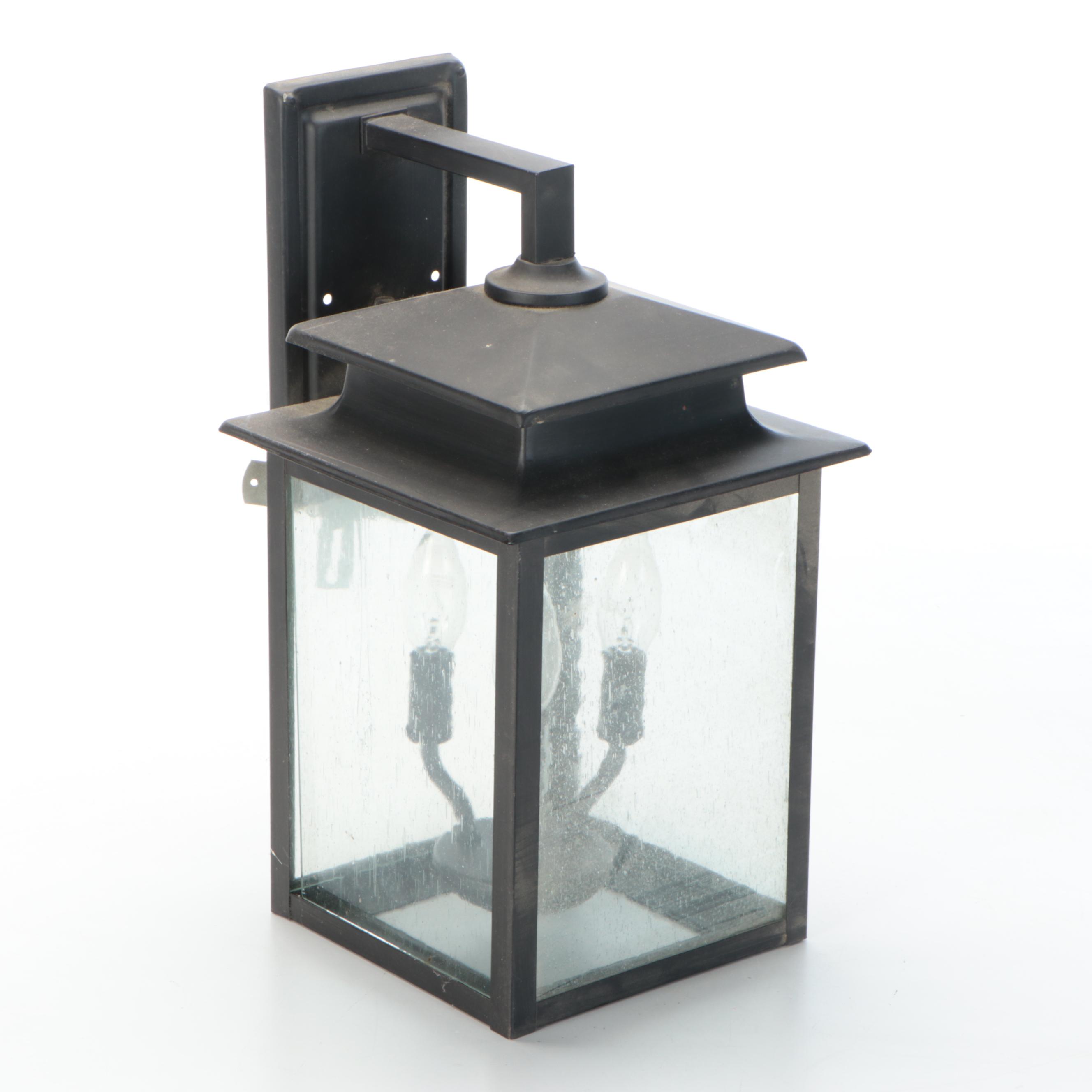 Contemporary Matte Black and Seed Glass Wall Mount Lantern, 2015
