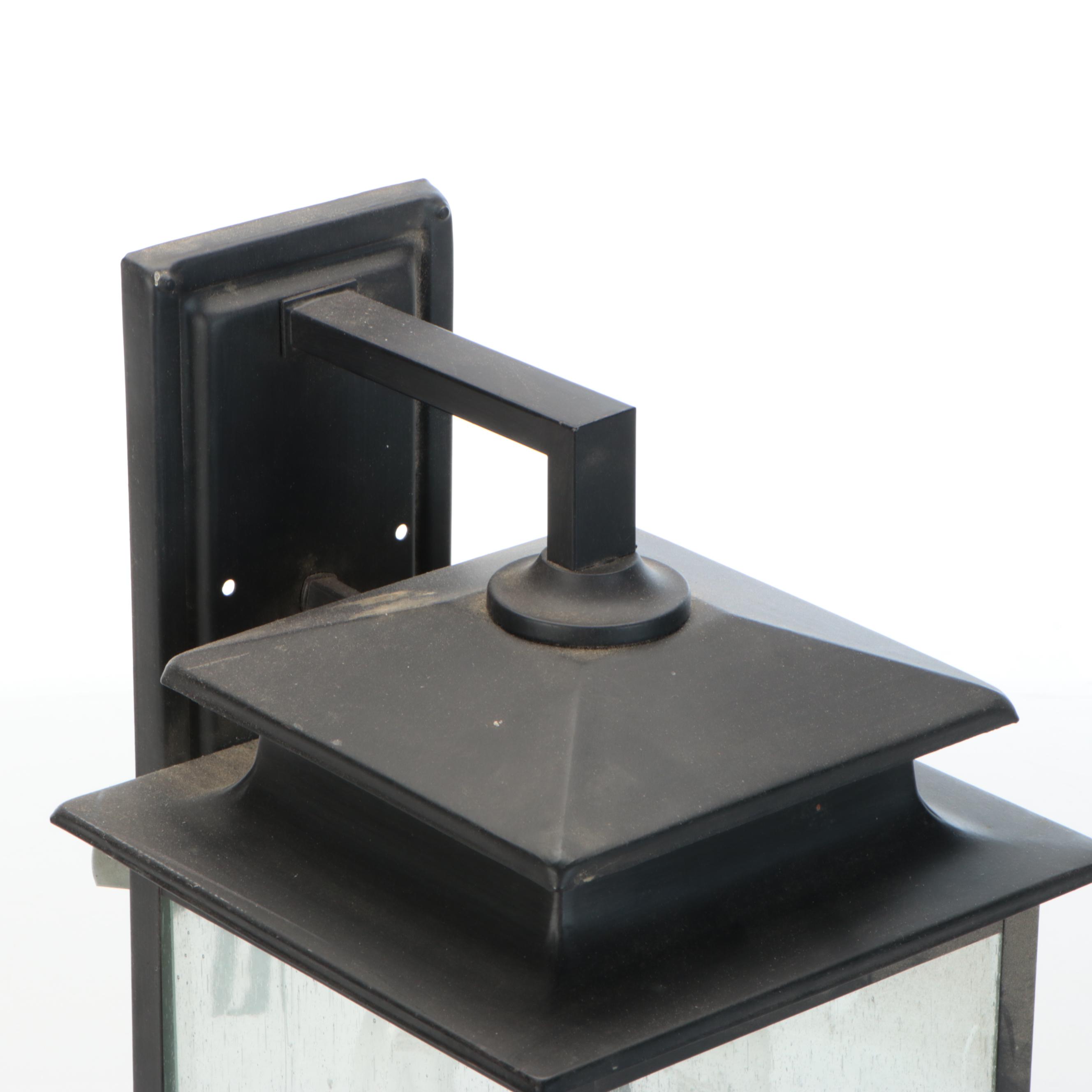 Contemporary Matte Black and Seed Glass Wall Mount Lantern, 2015